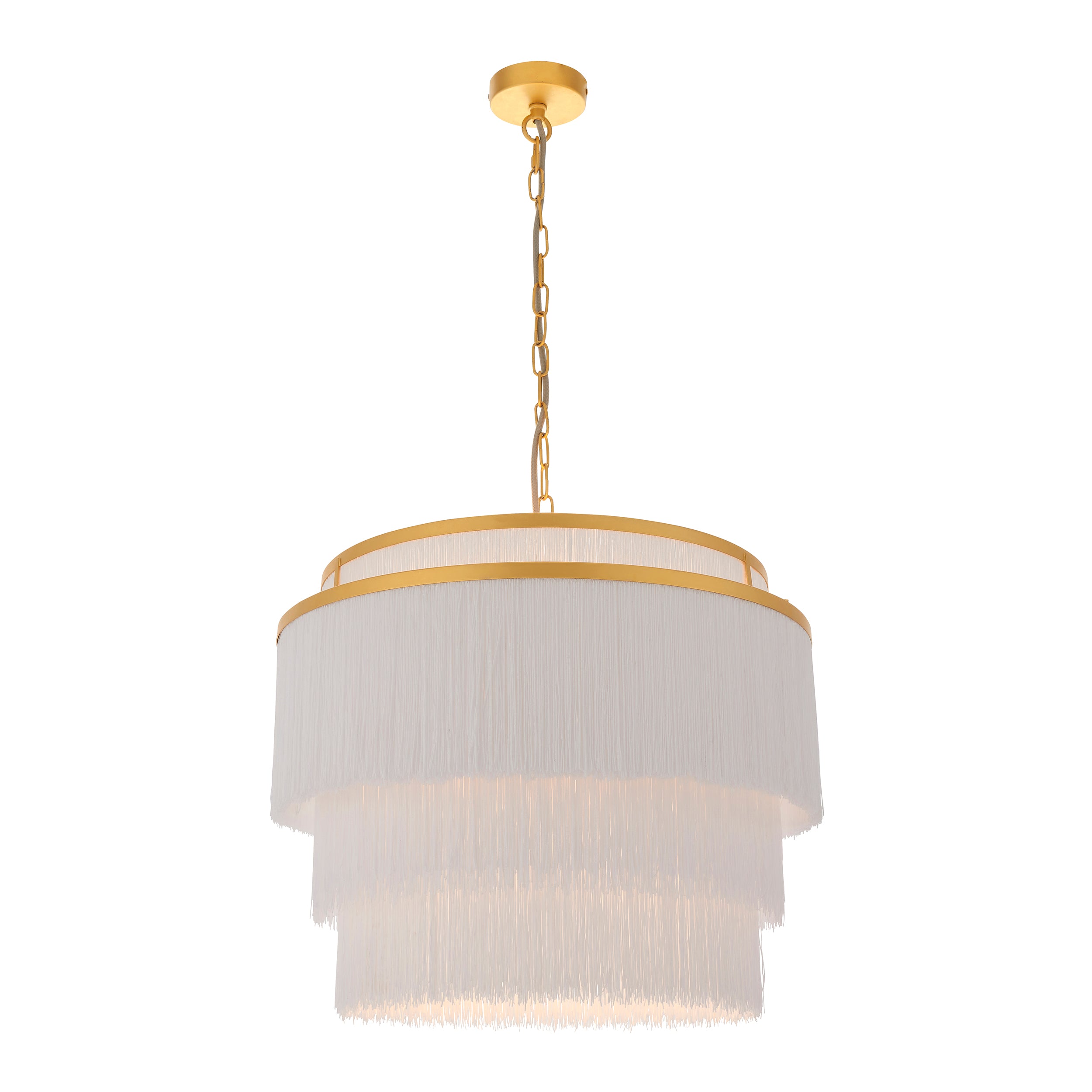 Utopia Gatsby 3 Light Pendant - Matt Gold With White Fringe Shade - 50cm Diameter