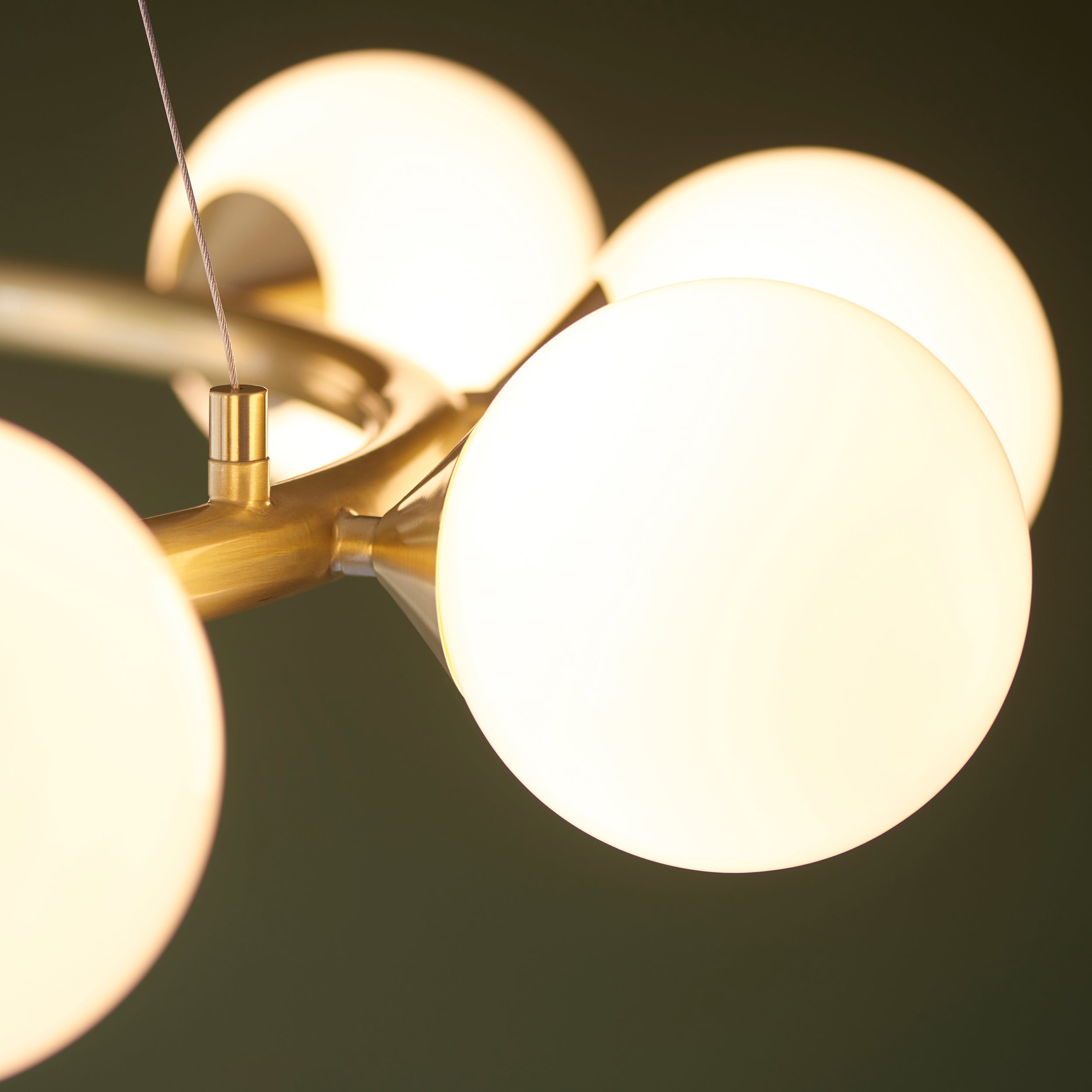 Utopia Lustre 10 Light Ring Pendant - Satin Brass Plate & Gloss White Glass