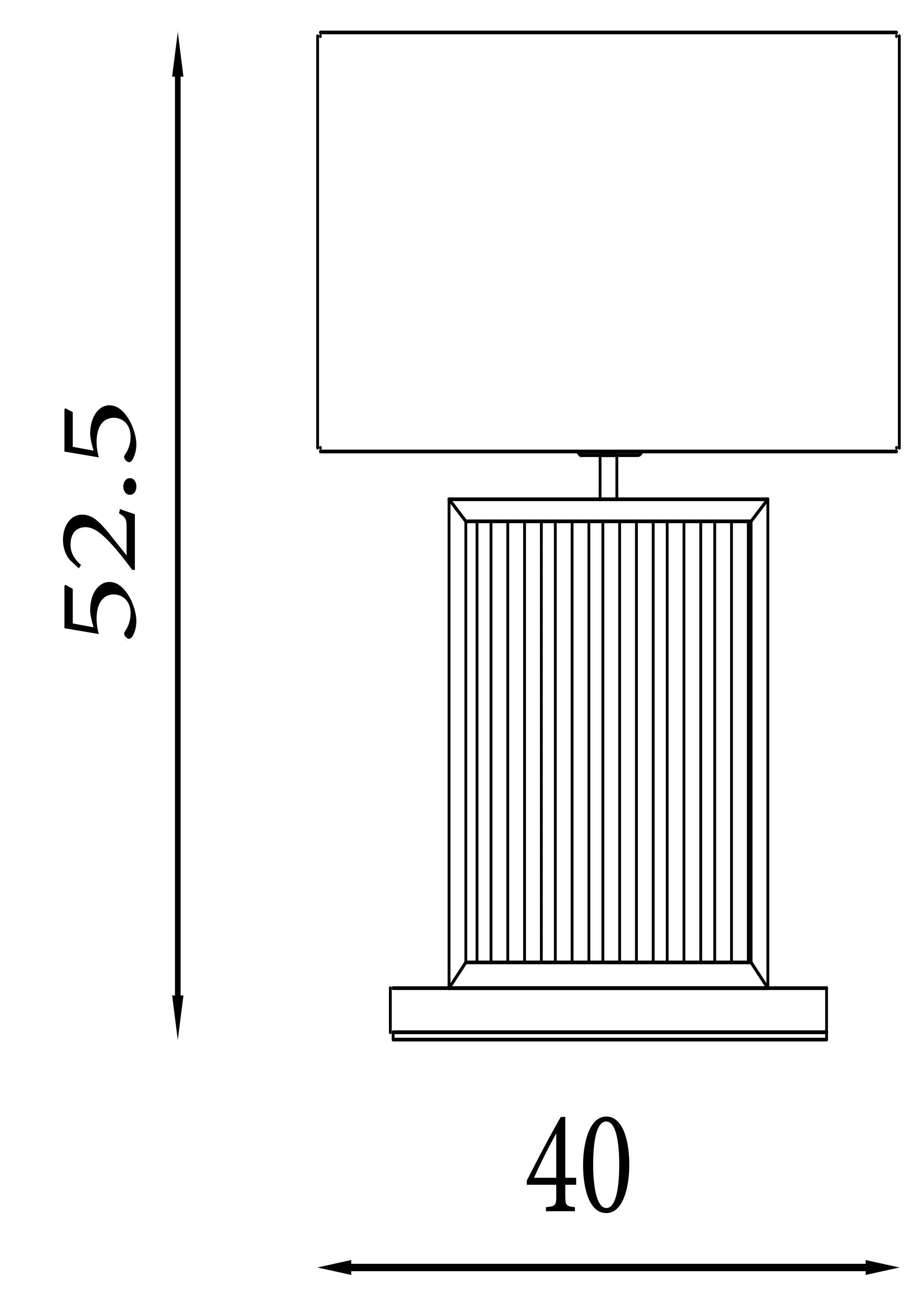 Line drawing of the Clarendon table lamp with overall dimensions marked