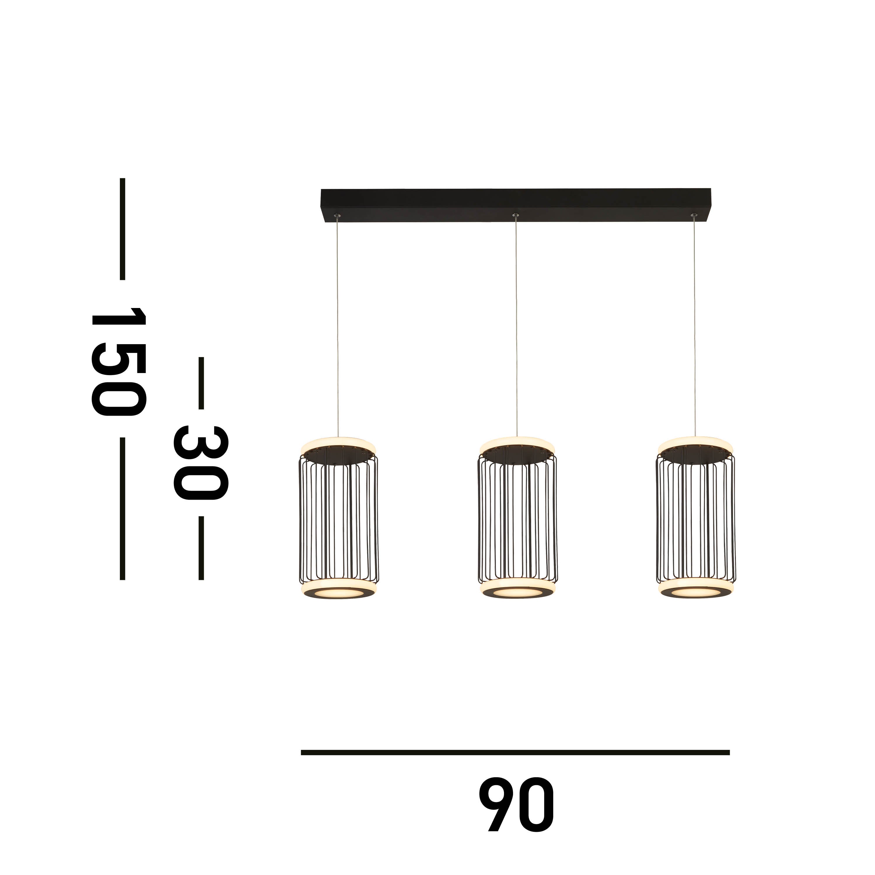 Searchlight Canova 3 Light Cage LED Bar Ceiling Pendant  - Black Metal