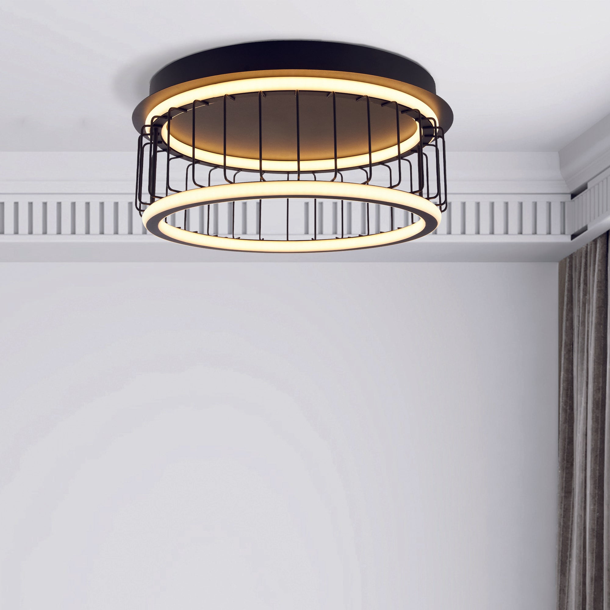 Searchlight Canova Cage LED Flush Ceiling Light - Small - Black Metal