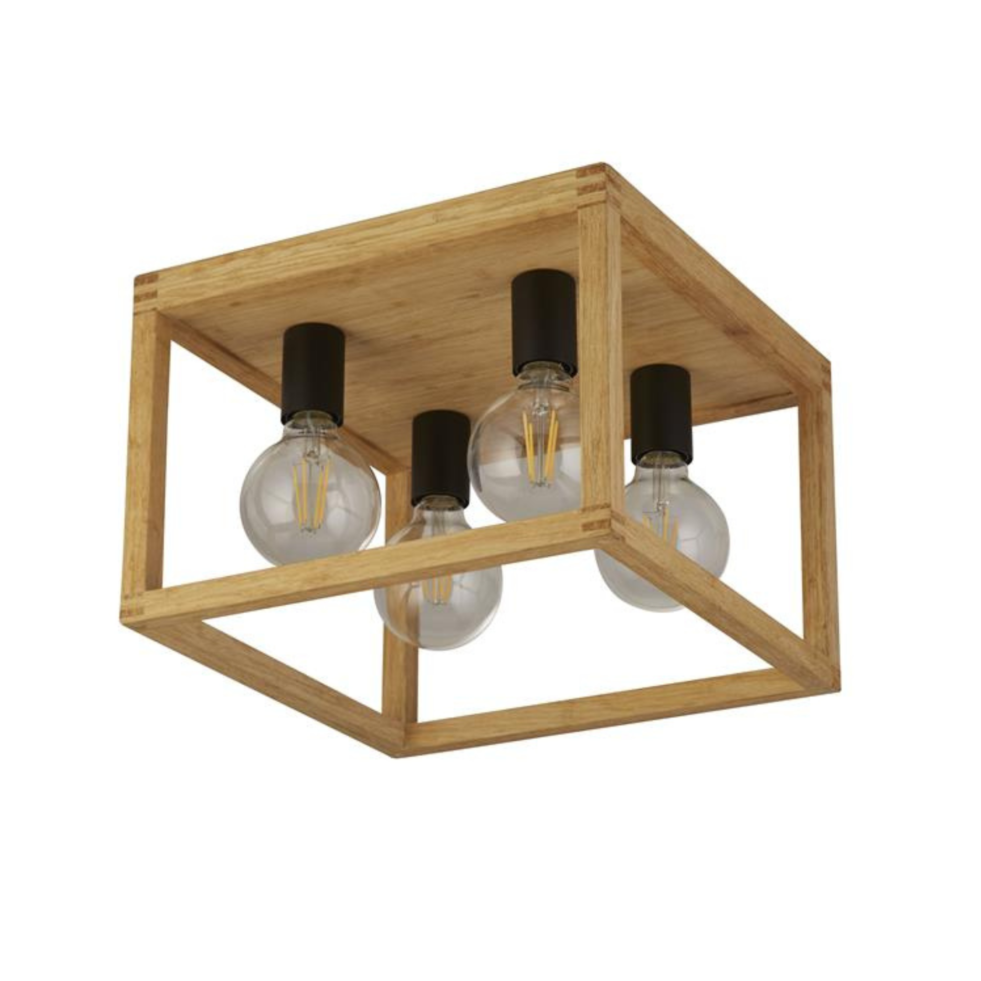 Searchlight Soho 4 Light Flush - Natural Wood & Black