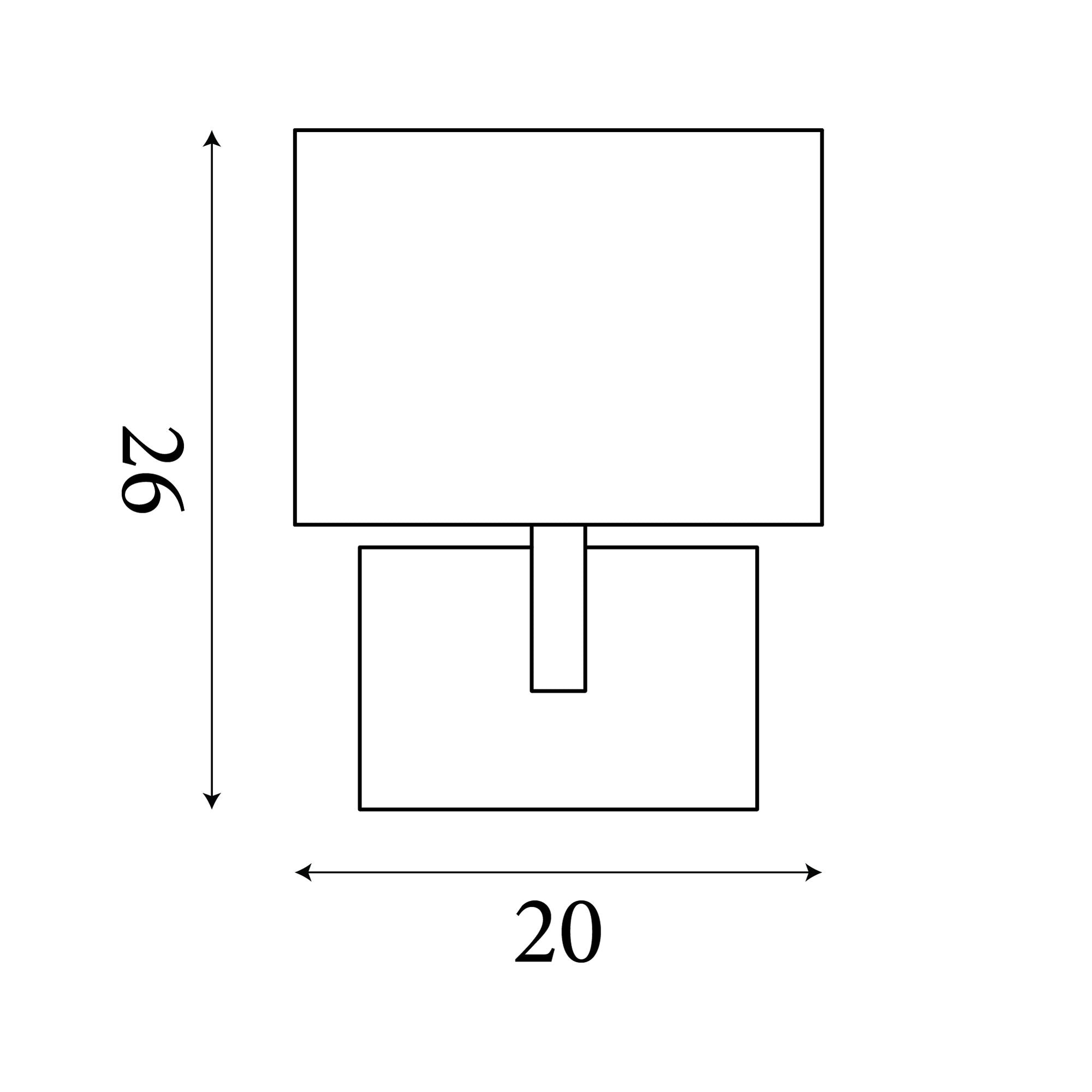 Technical drawing of the Searchlight Hotel Wall Light showing dimensions of 26cm height and 20cm width