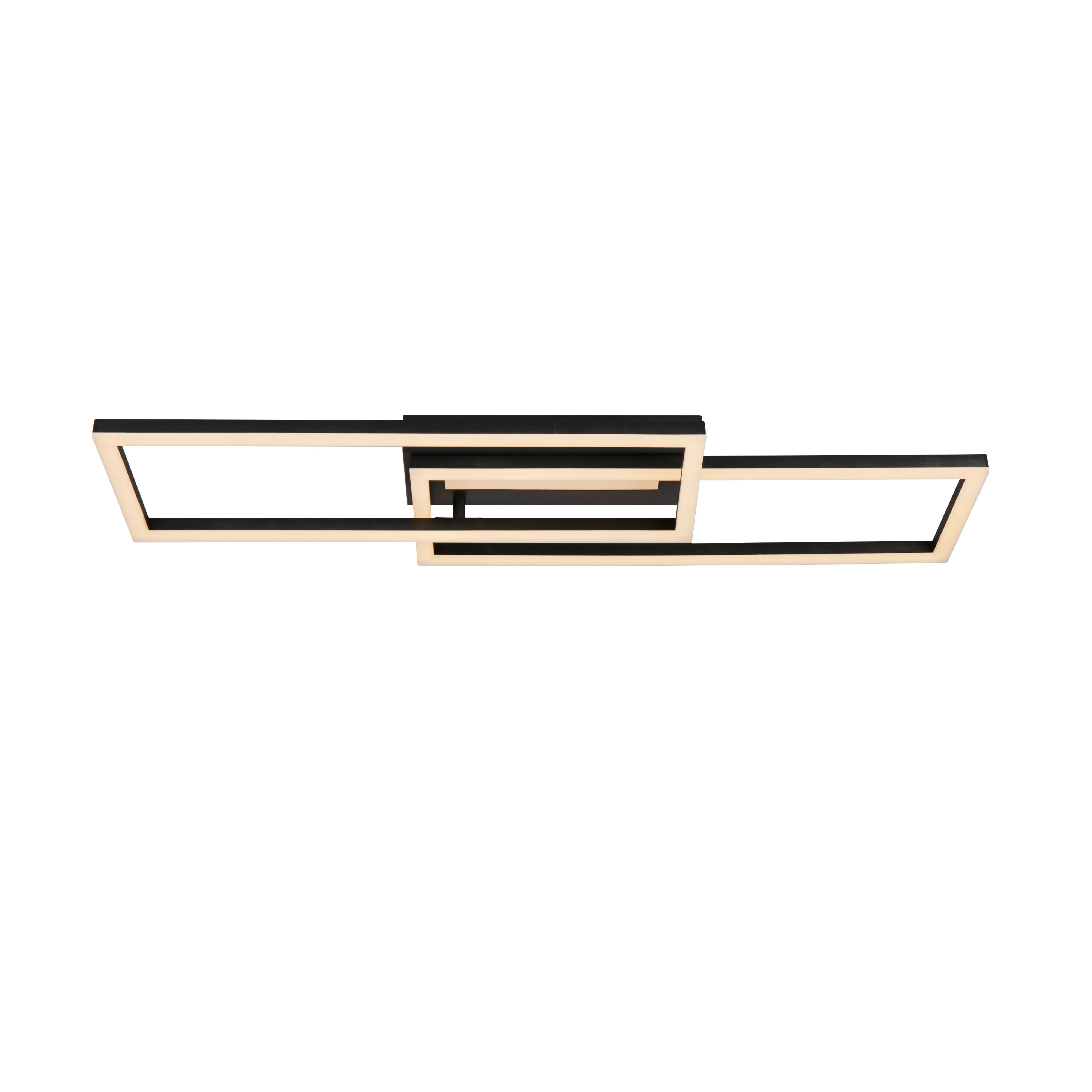 Searchlight Ovaloid LED flush ceiling light in matt black, angled studio shot showing the two offset rectangular frames