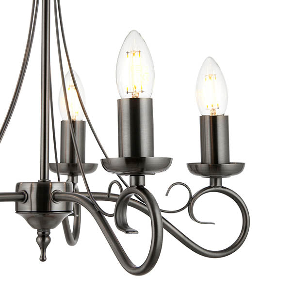 Endon Trafford 5 Light Pendant - Antique Silver Effect Plate