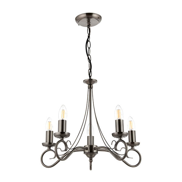 Endon Trafford 5 Light Pendant - Antique Silver Effect Plate
