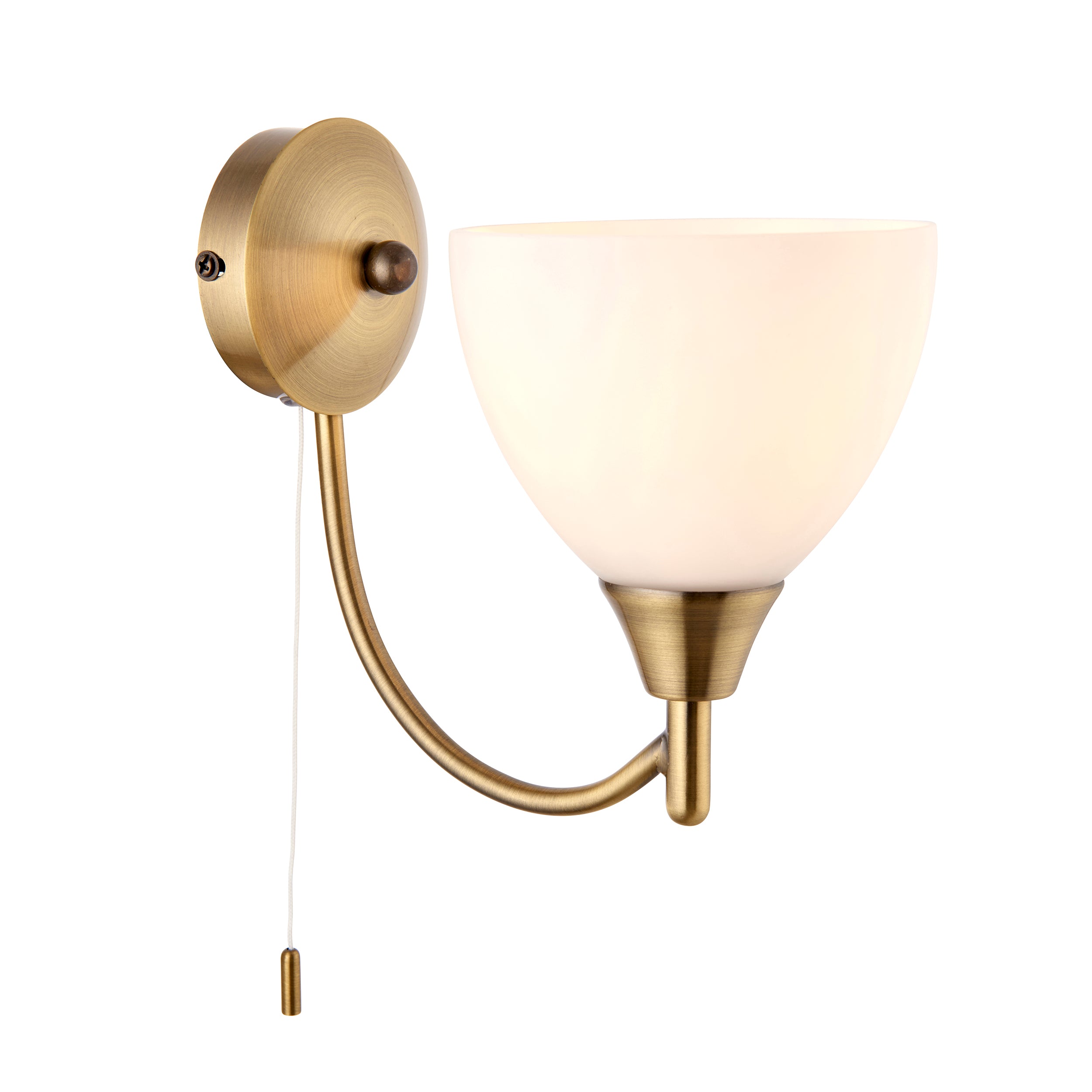 Endon Alton Single Light Wall Light - Antique Brass Plate & Matt Opal Glass
