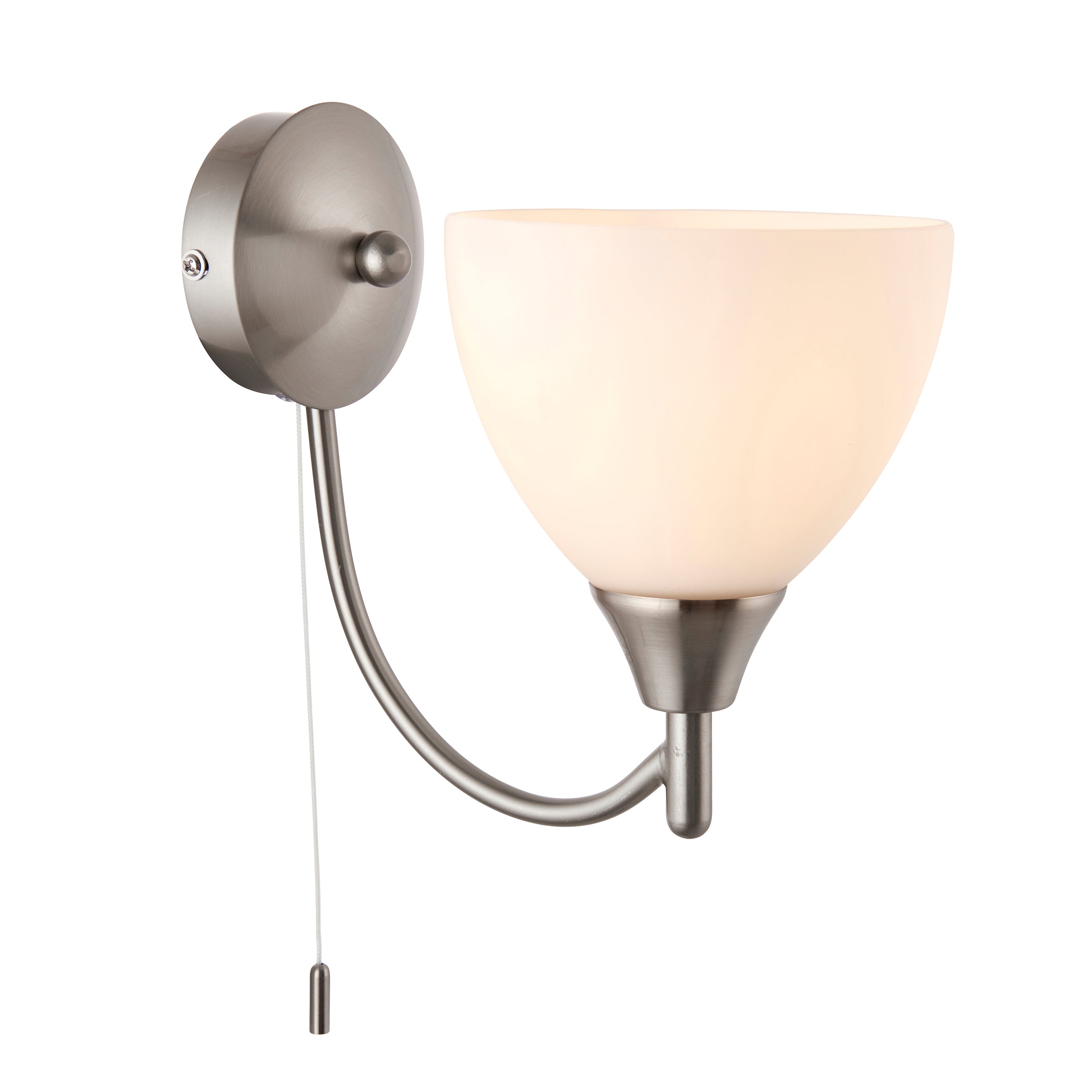 Endon Alton Single Light Wall Light - Satin Chrome Plate & Matt Opal Glass
