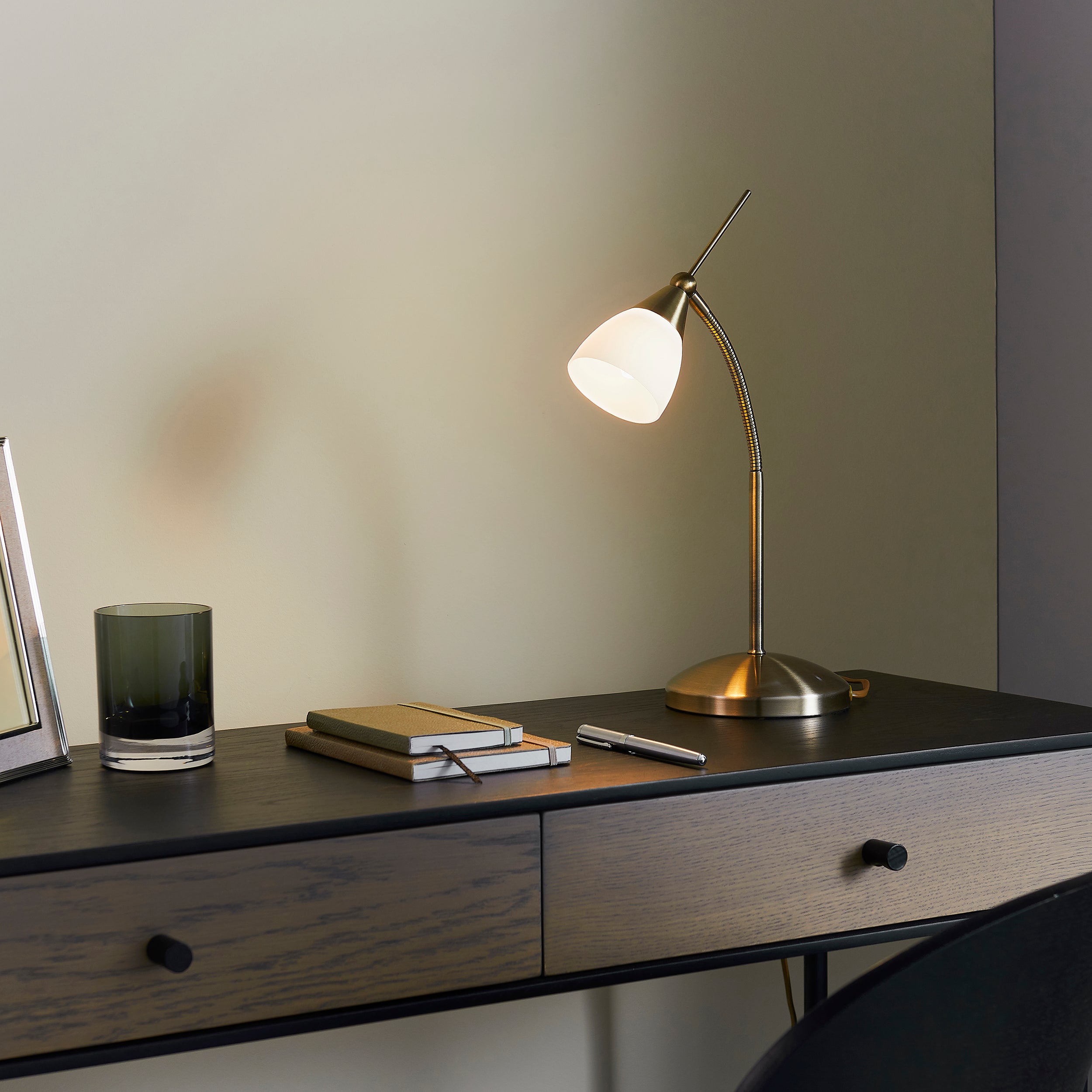 Endon Range Single Light Table Lamp - Antique Brass Plate & White Glass