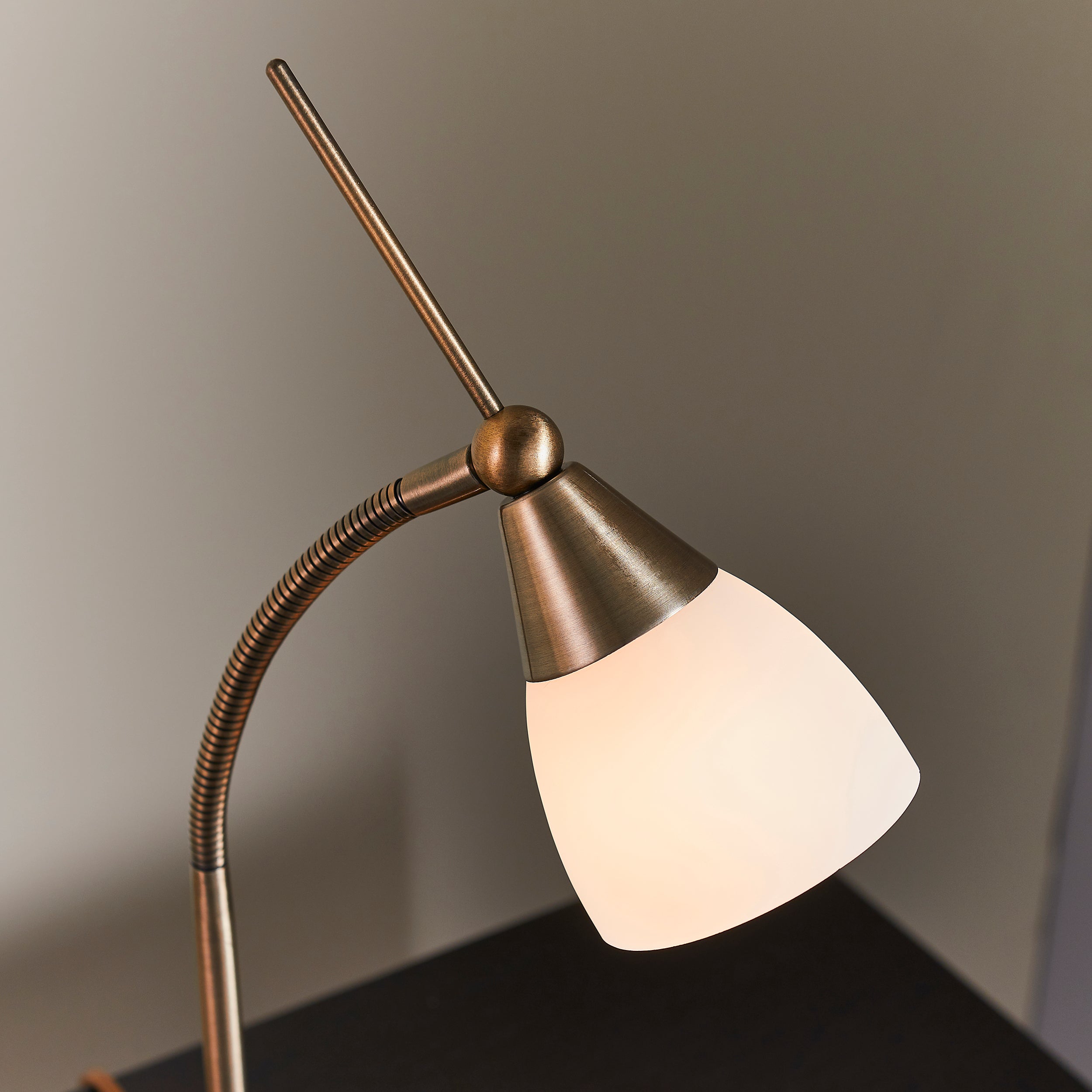 Endon Range Single Light Table Lamp - Antique Brass Plate & White Glass