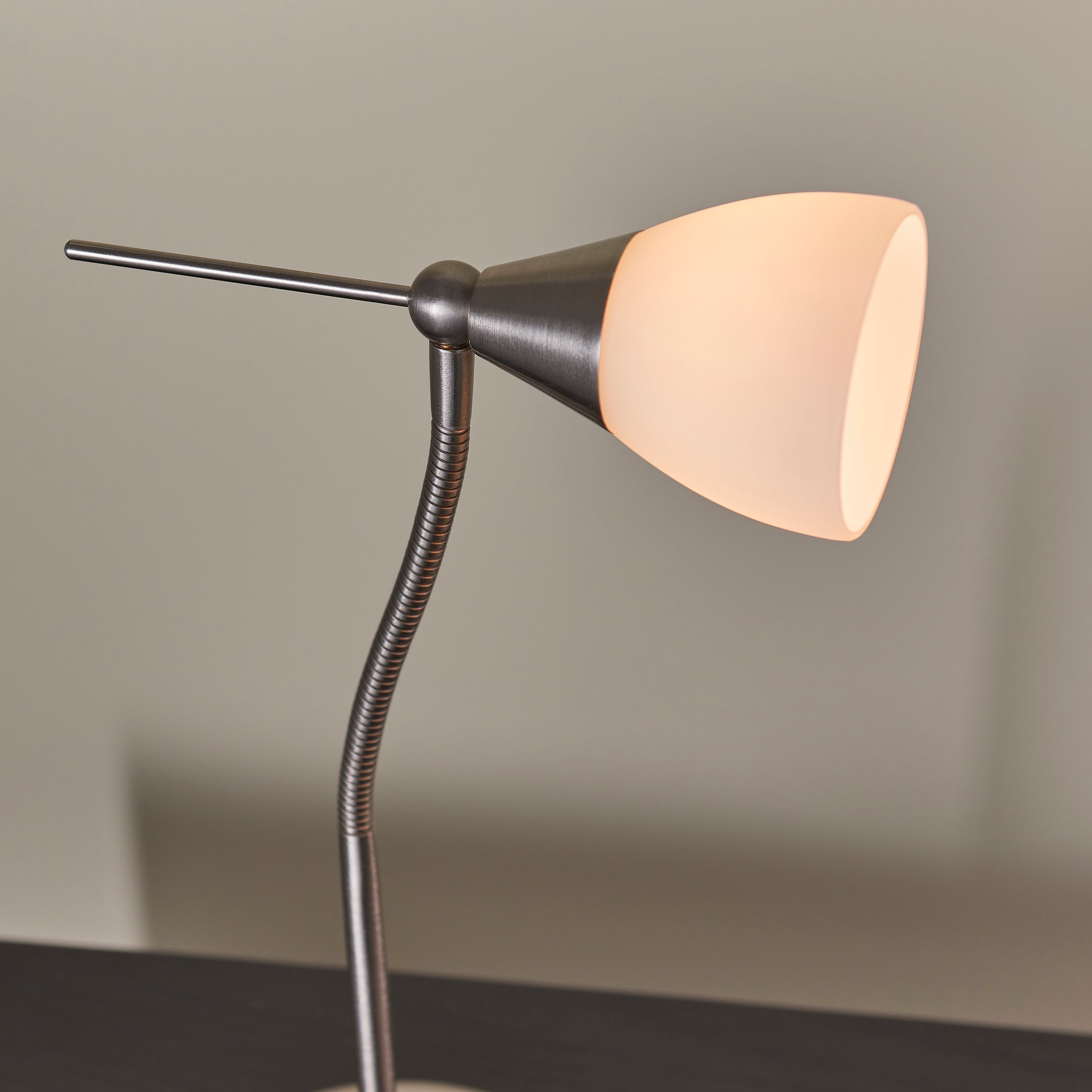Endon Range Touch Task Table Lamp - Satin Chrome & White Glass