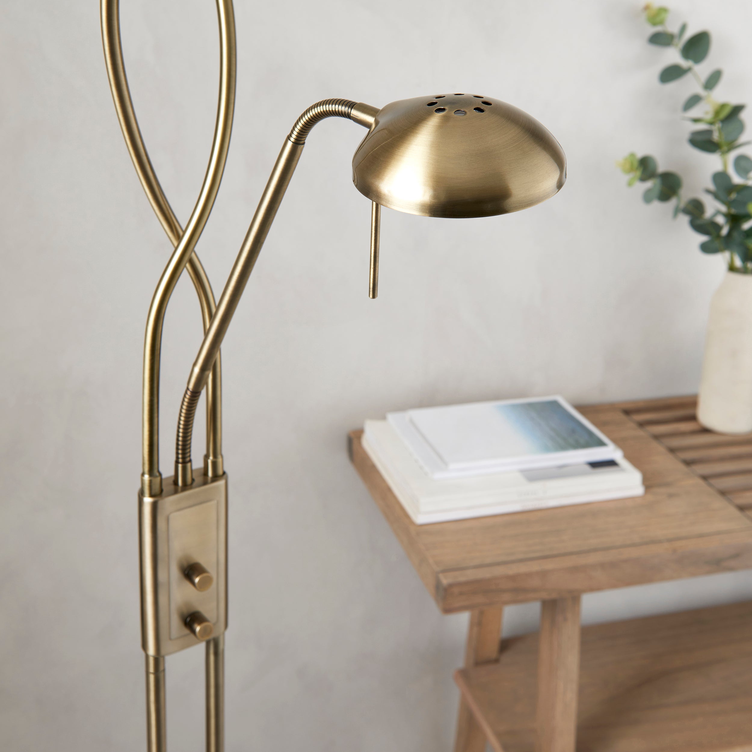 Endon Monaco Single Light Floor Lamp - Antique Brass Plate & Frosted Glass