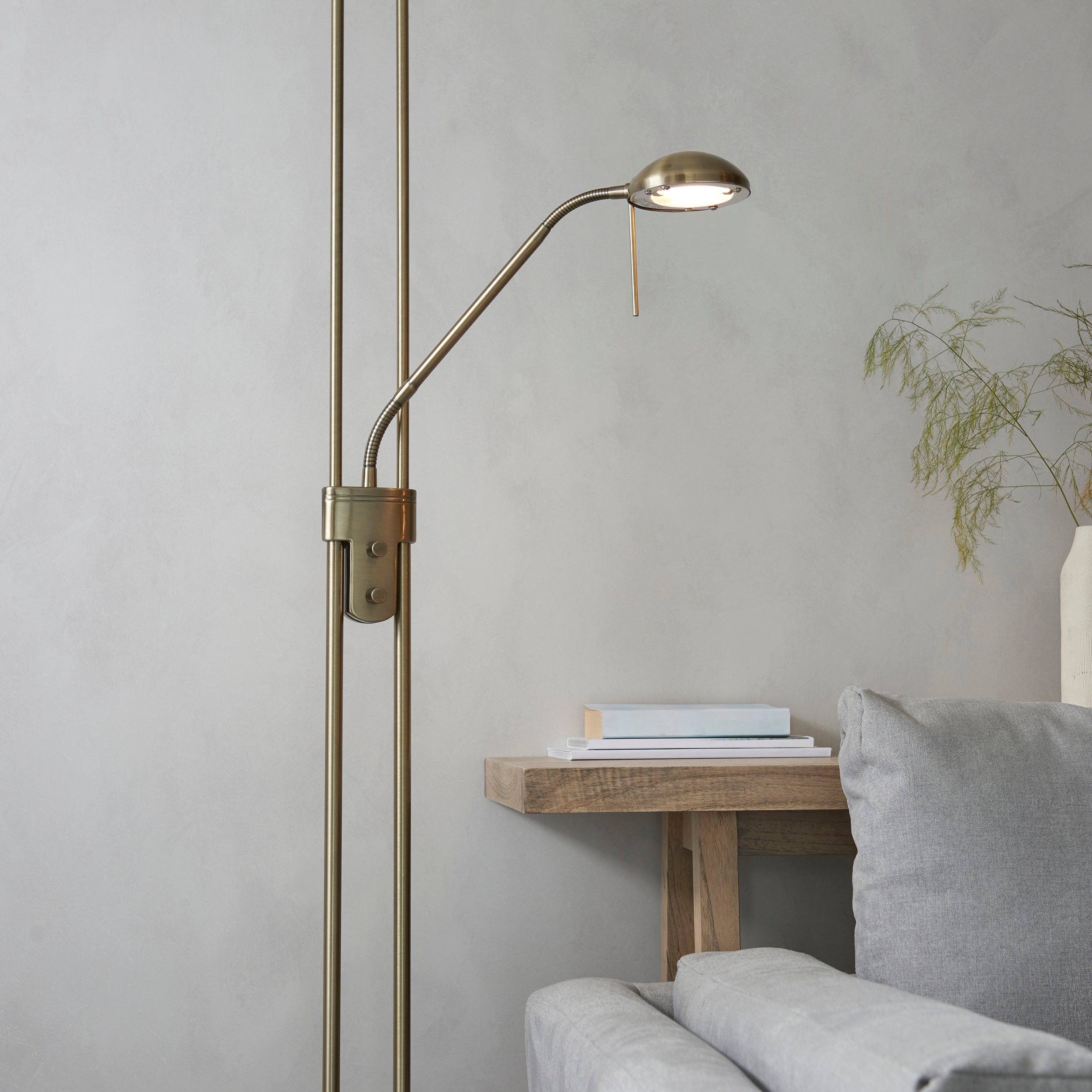 Endon Rome Floor Lamp - Antique Brass Plate & Opal Glass