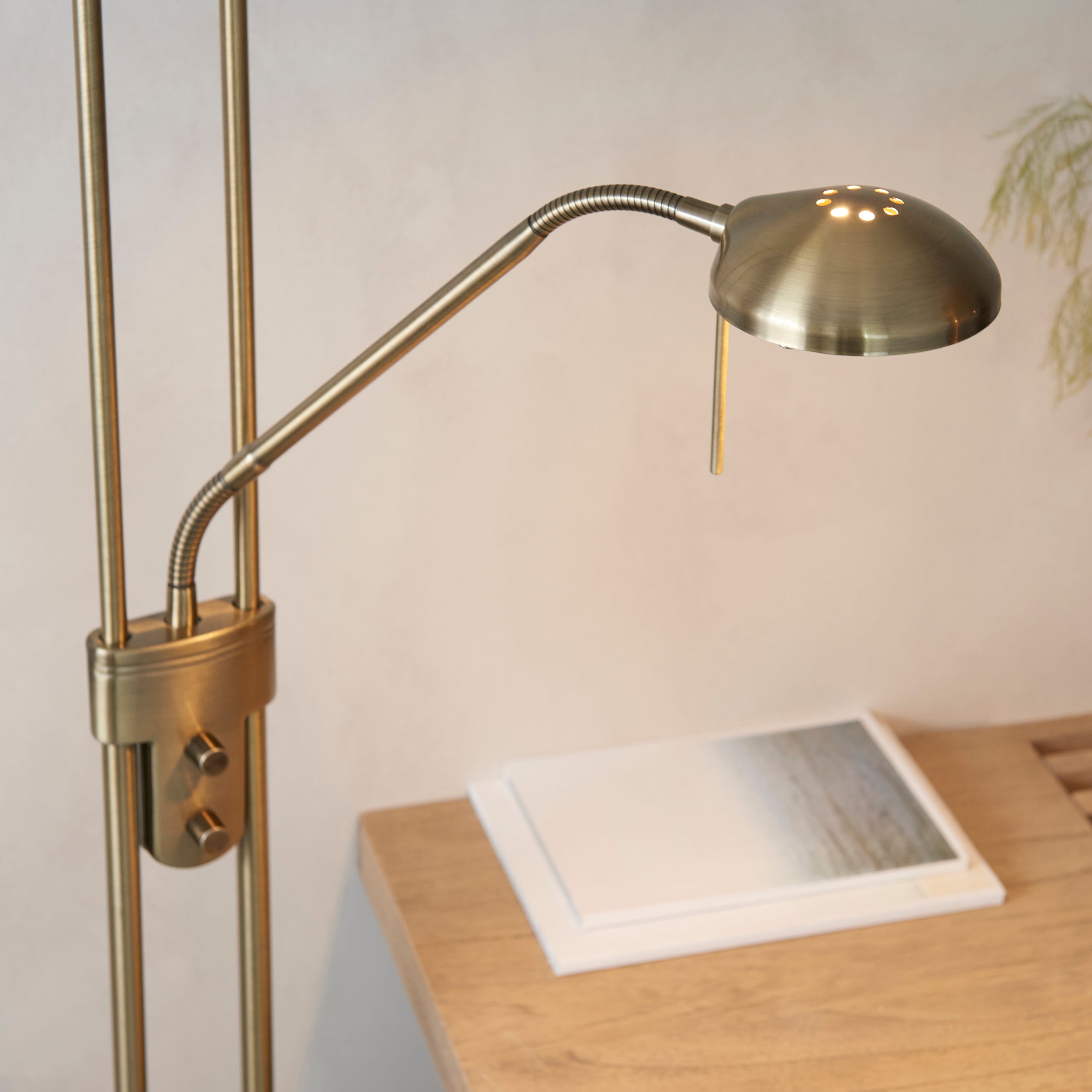 Endon Rome Floor Lamp - Antique Brass Plate & Opal Glass