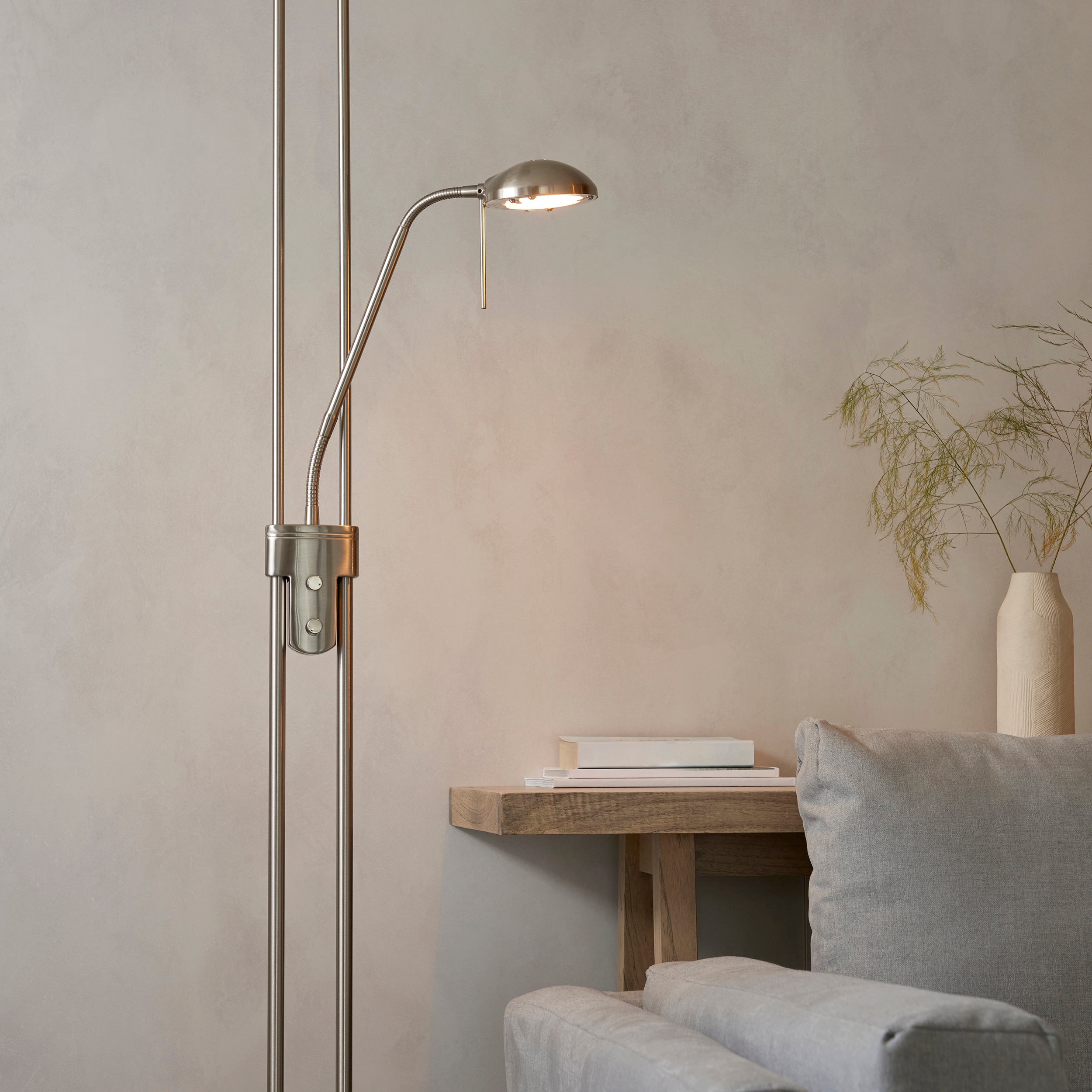 Endon Rome Floor Lamp - Satin Chrome Plate & Opal Glass