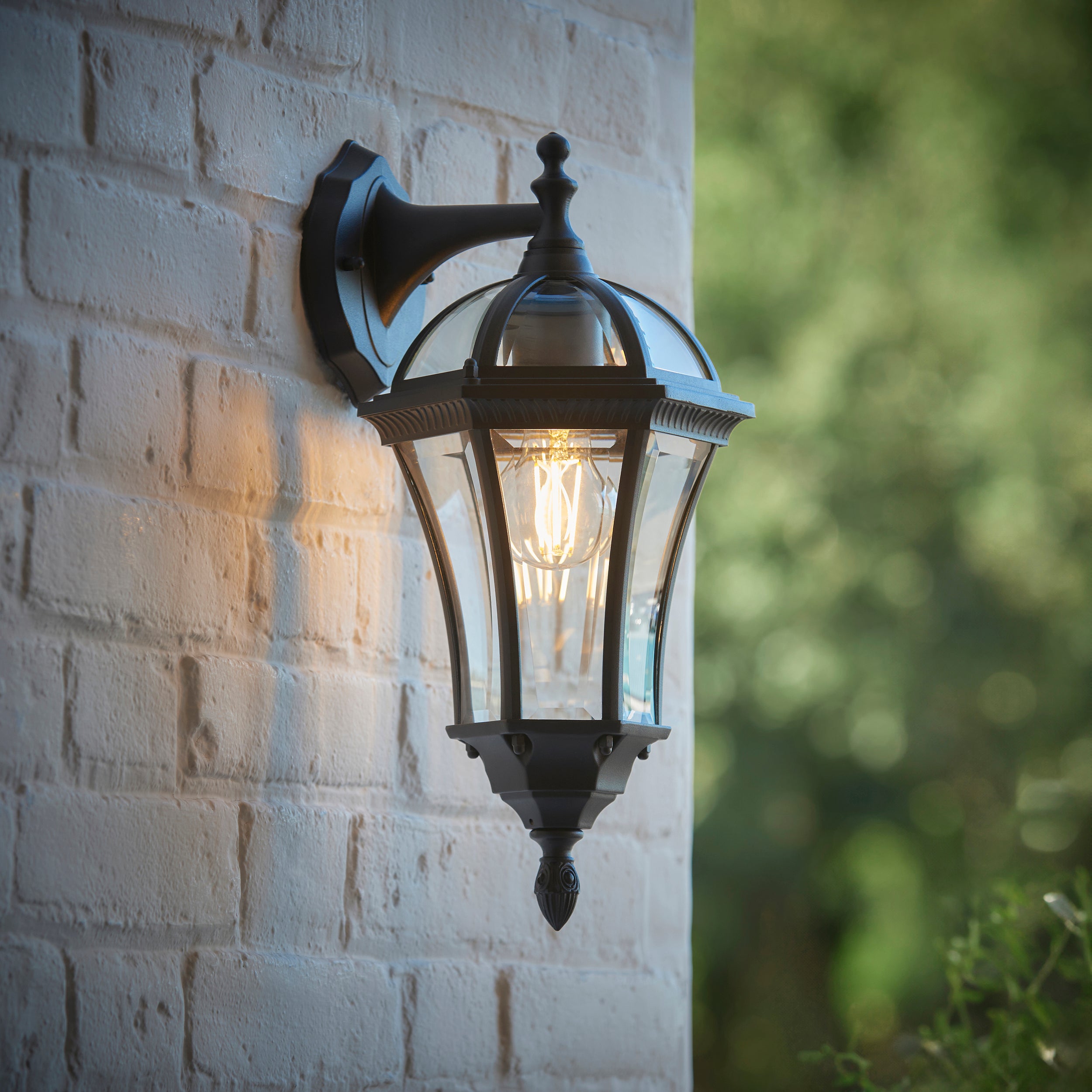 Endon Drayton Single Light Wall Down Light - Textured Black & Clear Glass