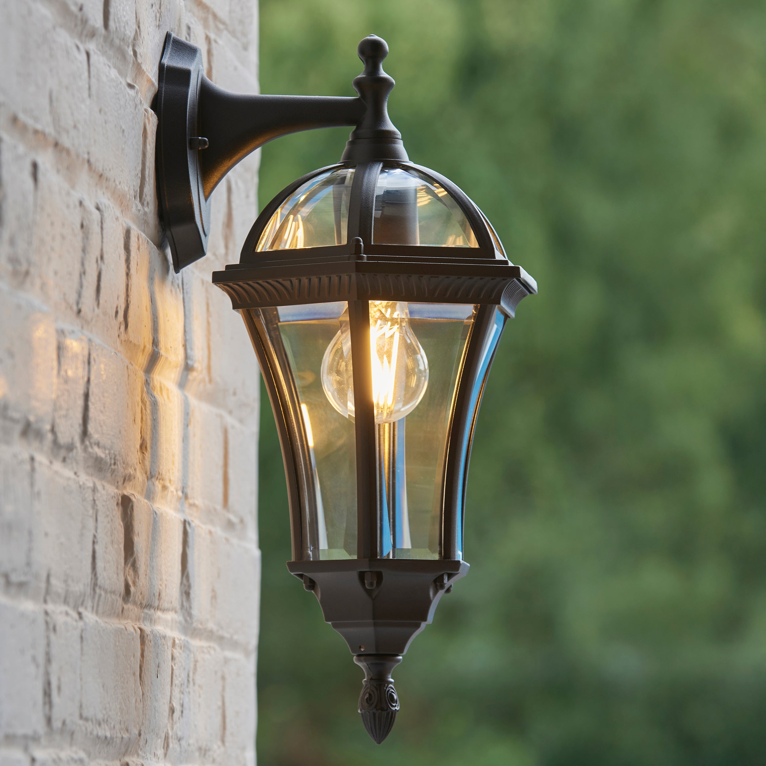 Endon Drayton Single Light Wall Down Light - Textured Black & Clear Glass