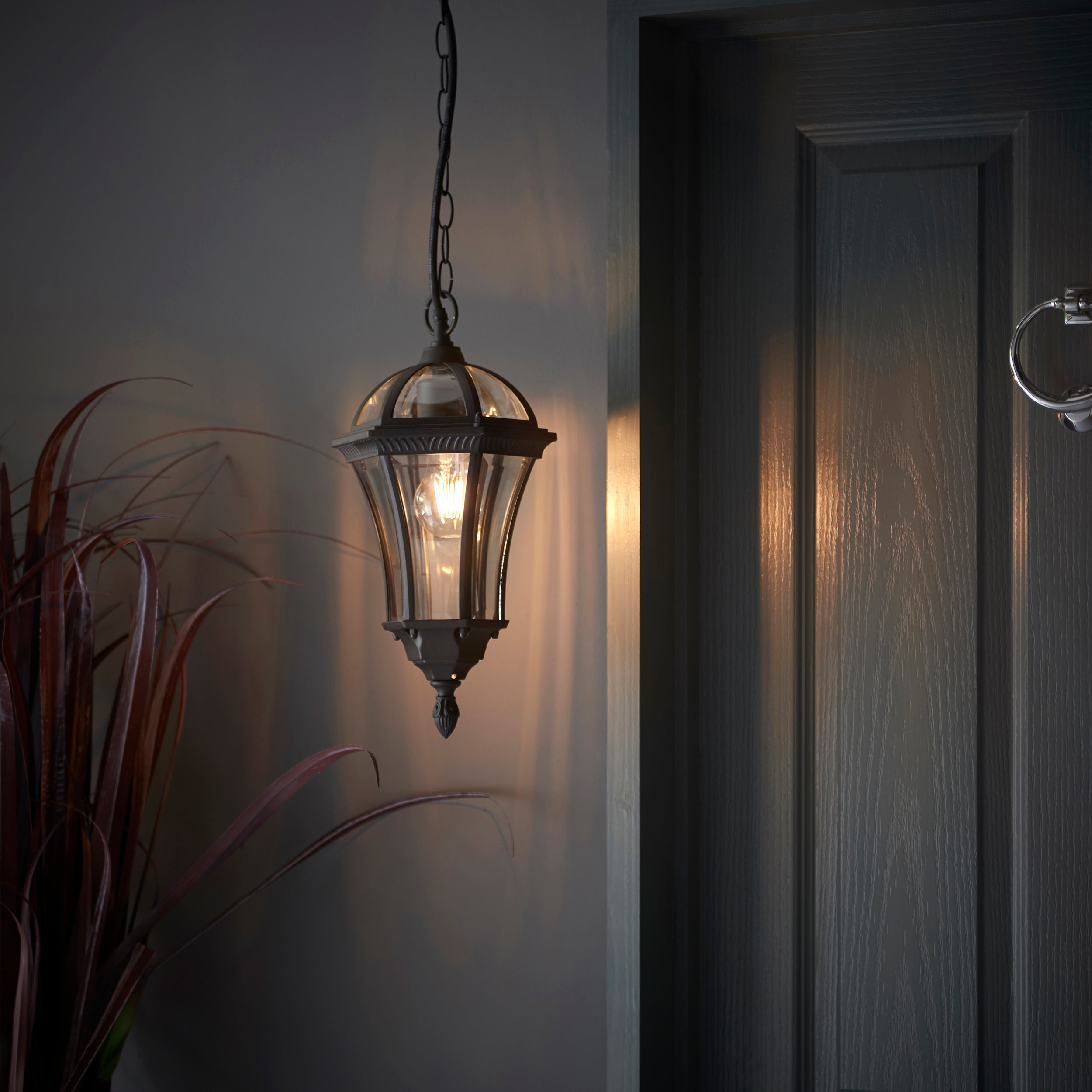 Endon Drayton Single Light Pendant - Textured Black & Clear Glass