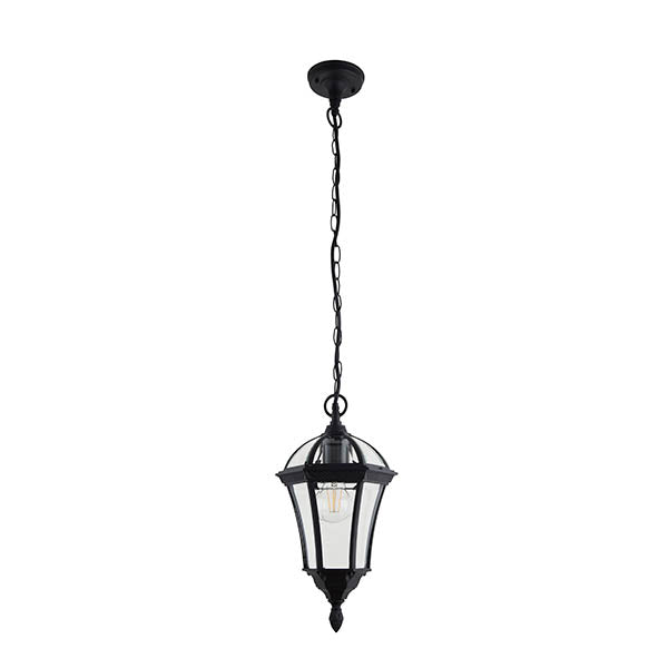 Endon Drayton Single Light Pendant - Textured Black & Clear Glass