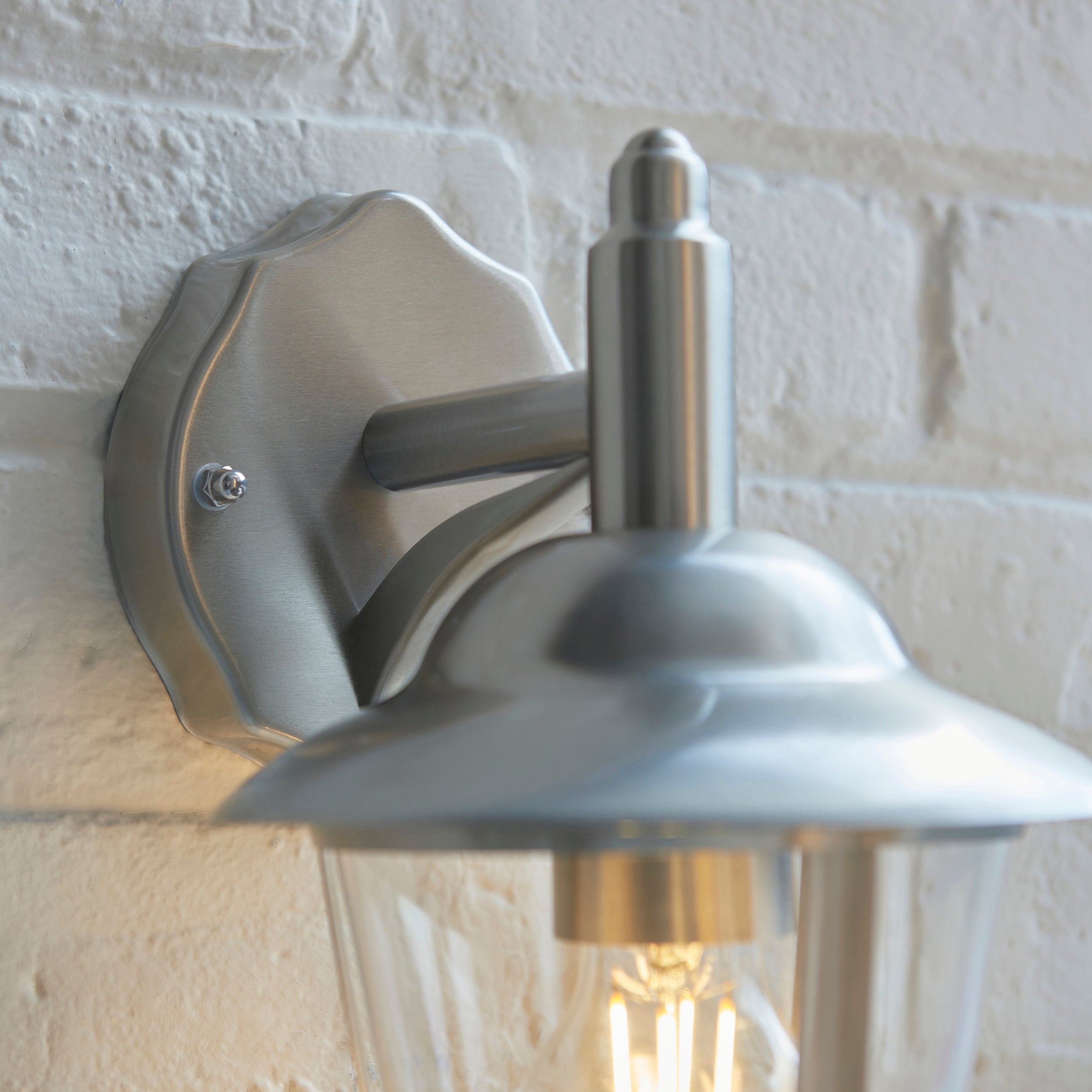 Endon Klien Single Light Down Wall Light - Polished Stainless Steel & Clear Pc