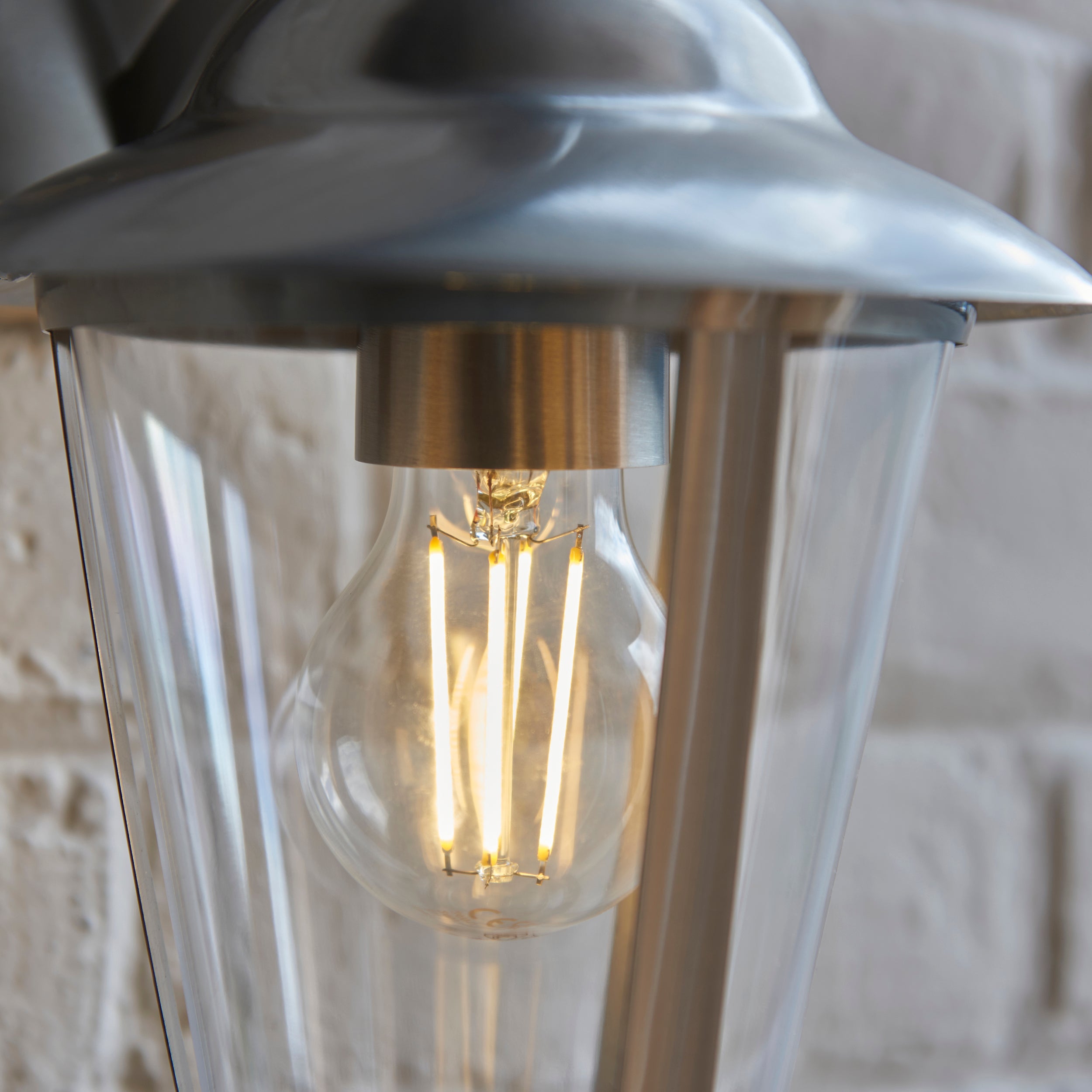 Endon Klien Single Light Down Wall Light - Polished Stainless Steel & Clear Pc
