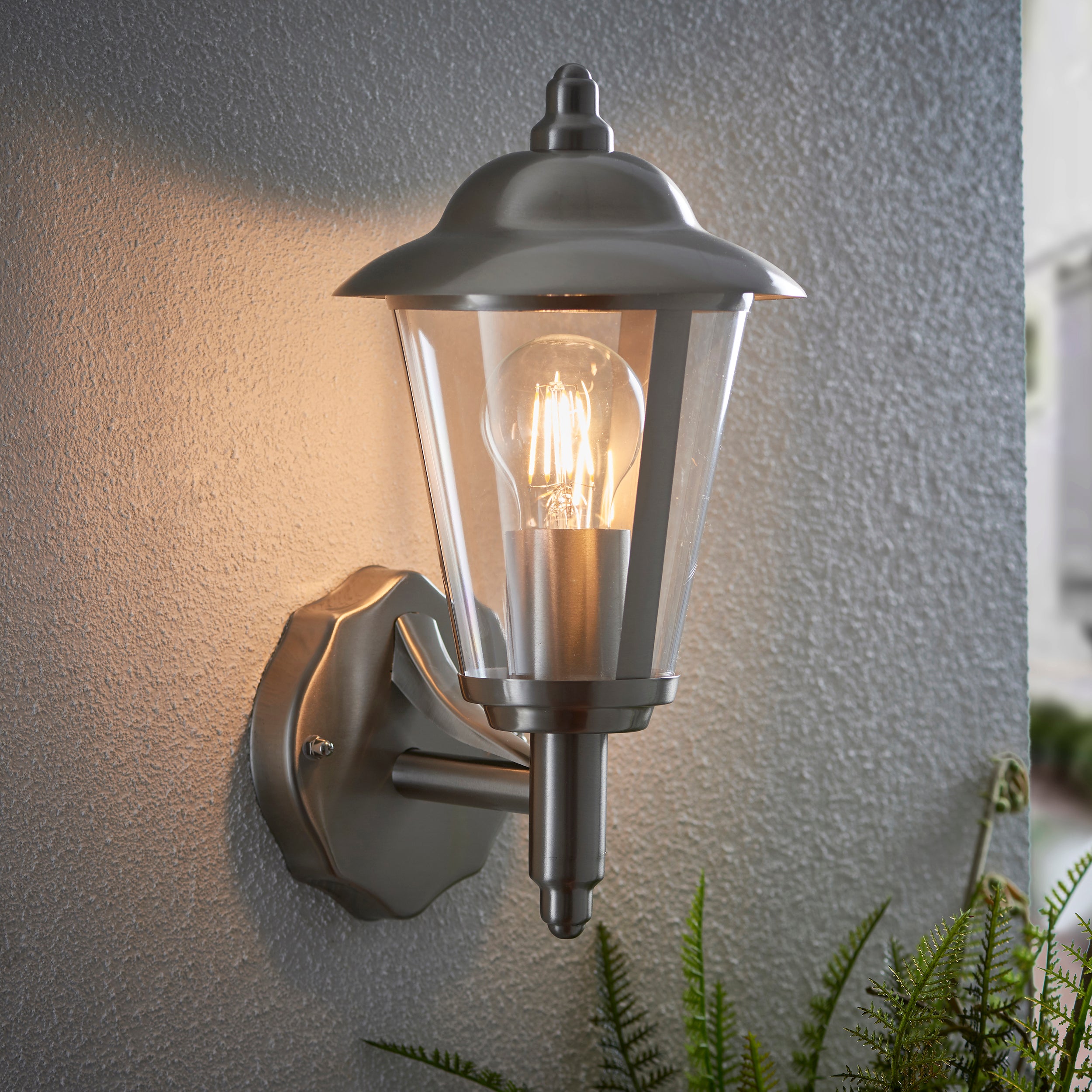 Endon Klien Single Light Up Wall Light - Polished Stainless Steel & Clear Pc