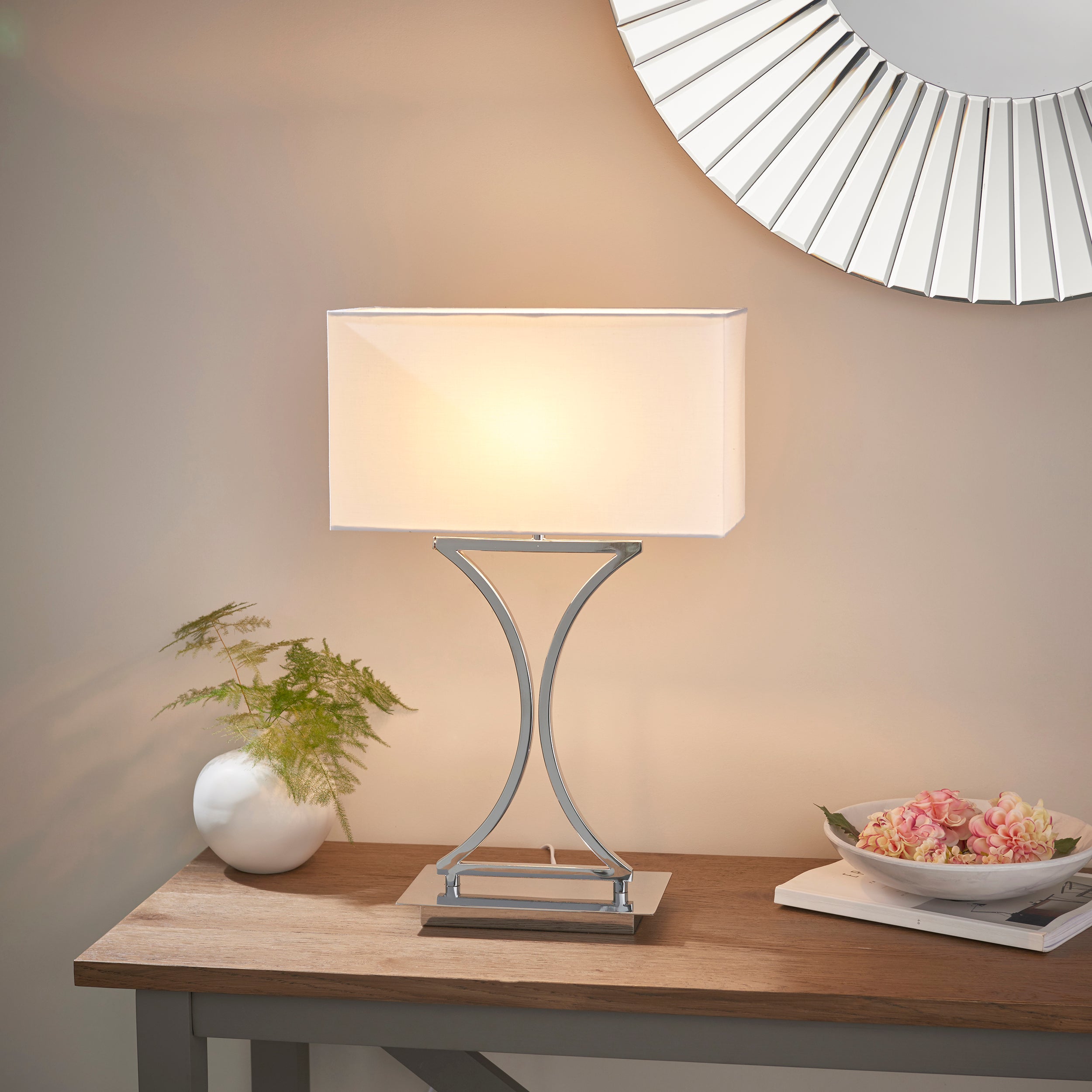 Endon Epalle Single Light Table Lamp  - Chrome Plate & White Acrylic