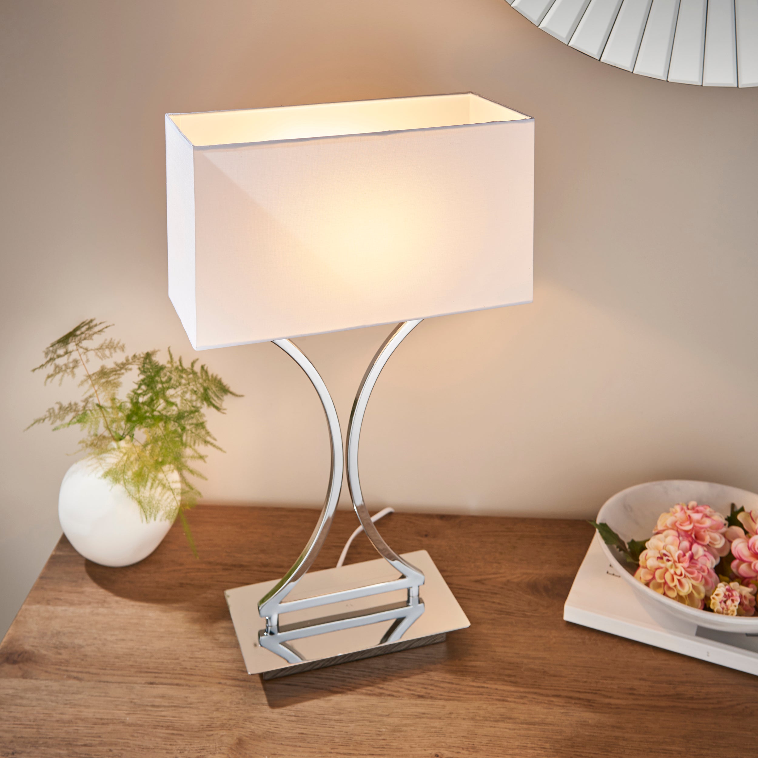 Endon Epalle Single Light Table Lamp  - Chrome Plate & White Acrylic