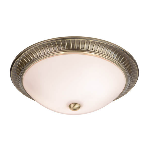 Endon Brahm 2 Light Flush Fitting - Antique Brass Plate & Frosted Glass