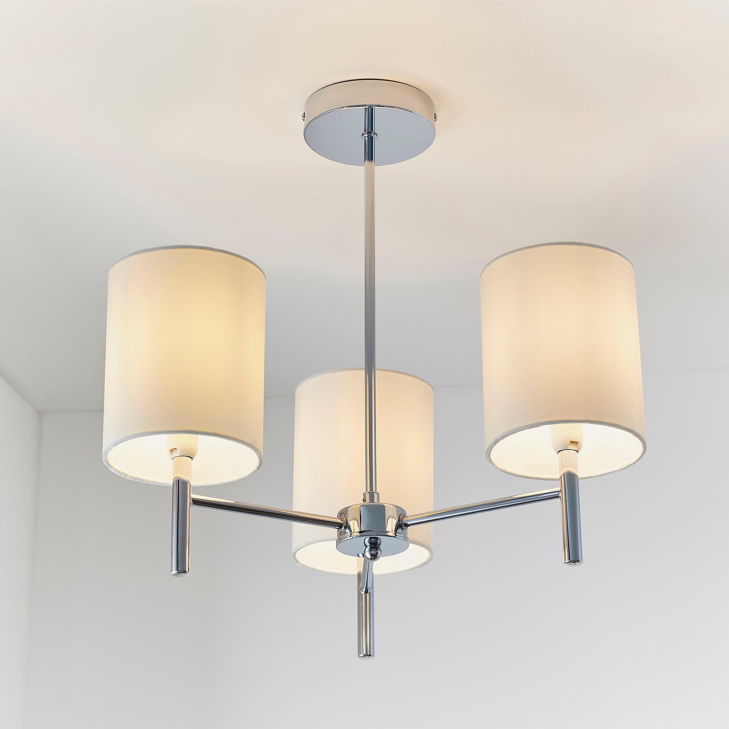 Endon Brio 3 Light Semi Flush Fitting  - Chrome Plate & Vintage White Fabric