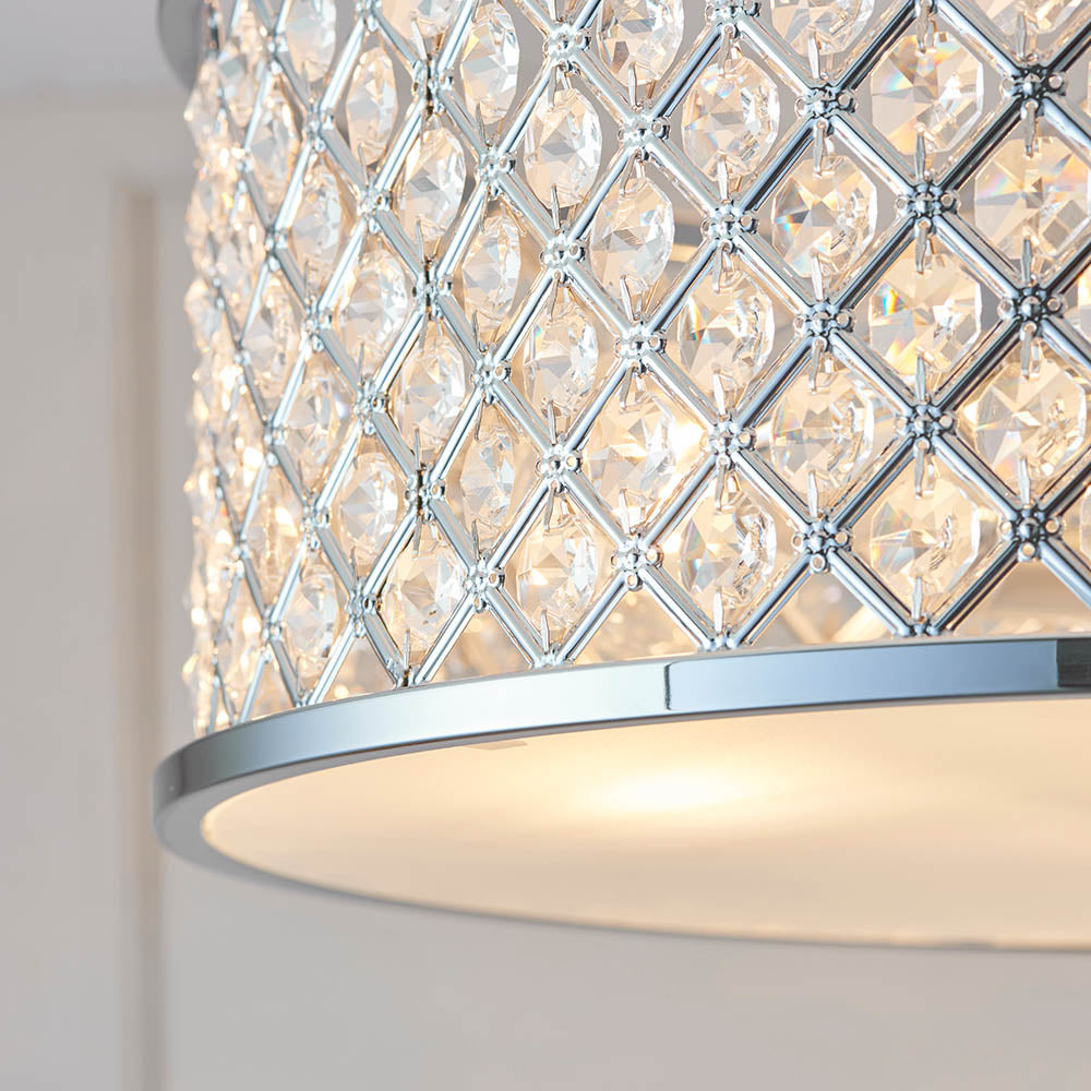 Endon Hudson 3 Light Flush Fitting  - Chrome Plate & Clear Crystal