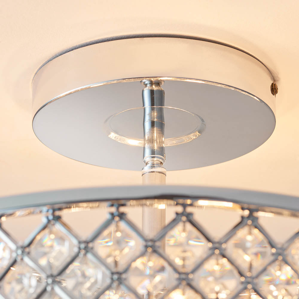 Endon Hudson 3 Light Flush Fitting  - Chrome Plate & Clear Crystal