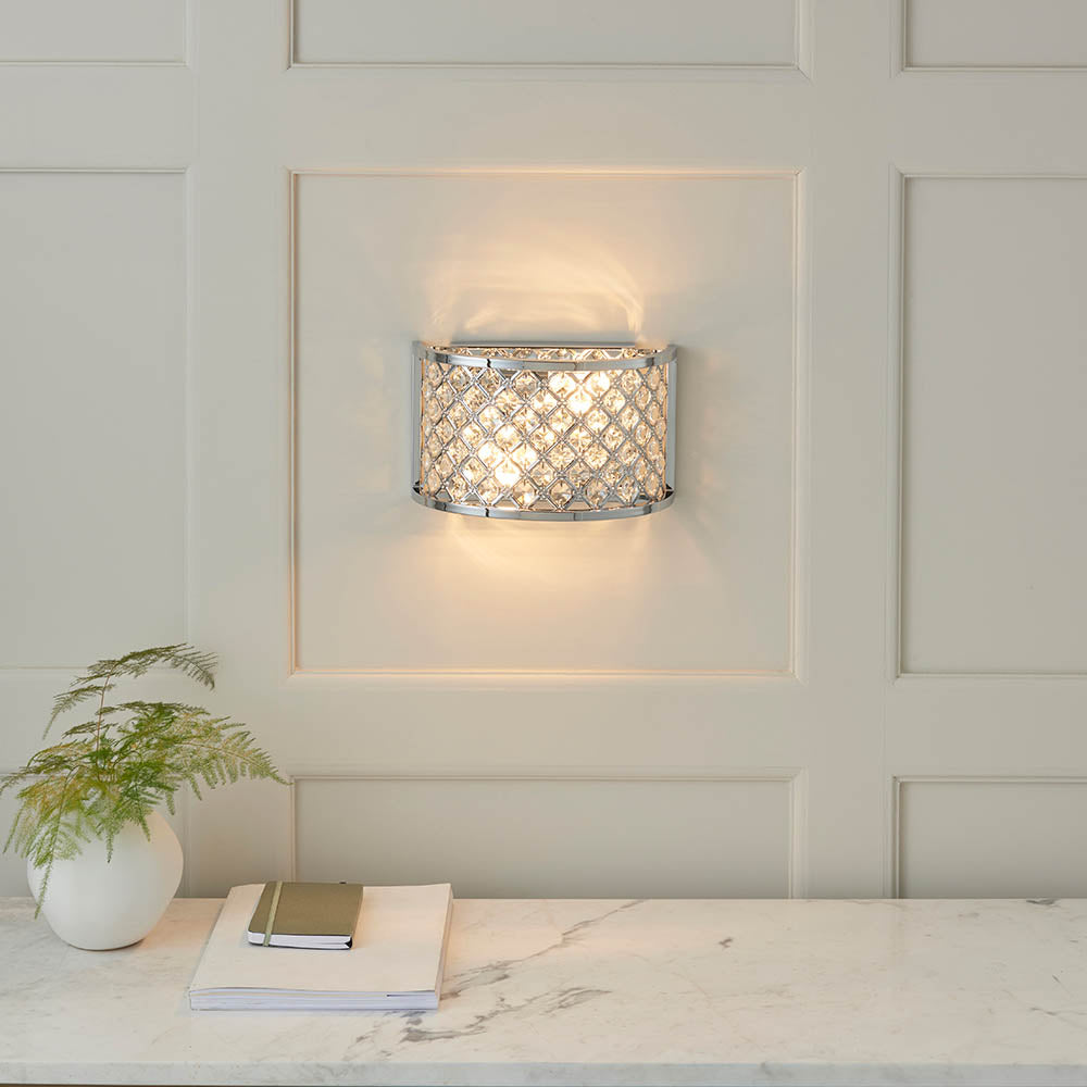 Endon Hudson 2 Light Wall Light  - Chrome Plate & Clear Crystal
