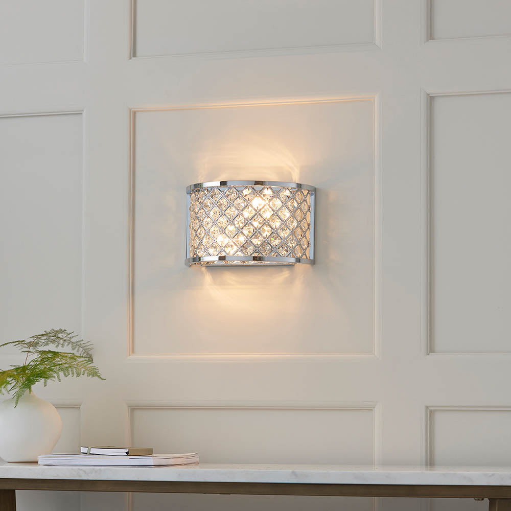 Endon Hudson 2 Light Wall Light  - Chrome Plate & Clear Crystal