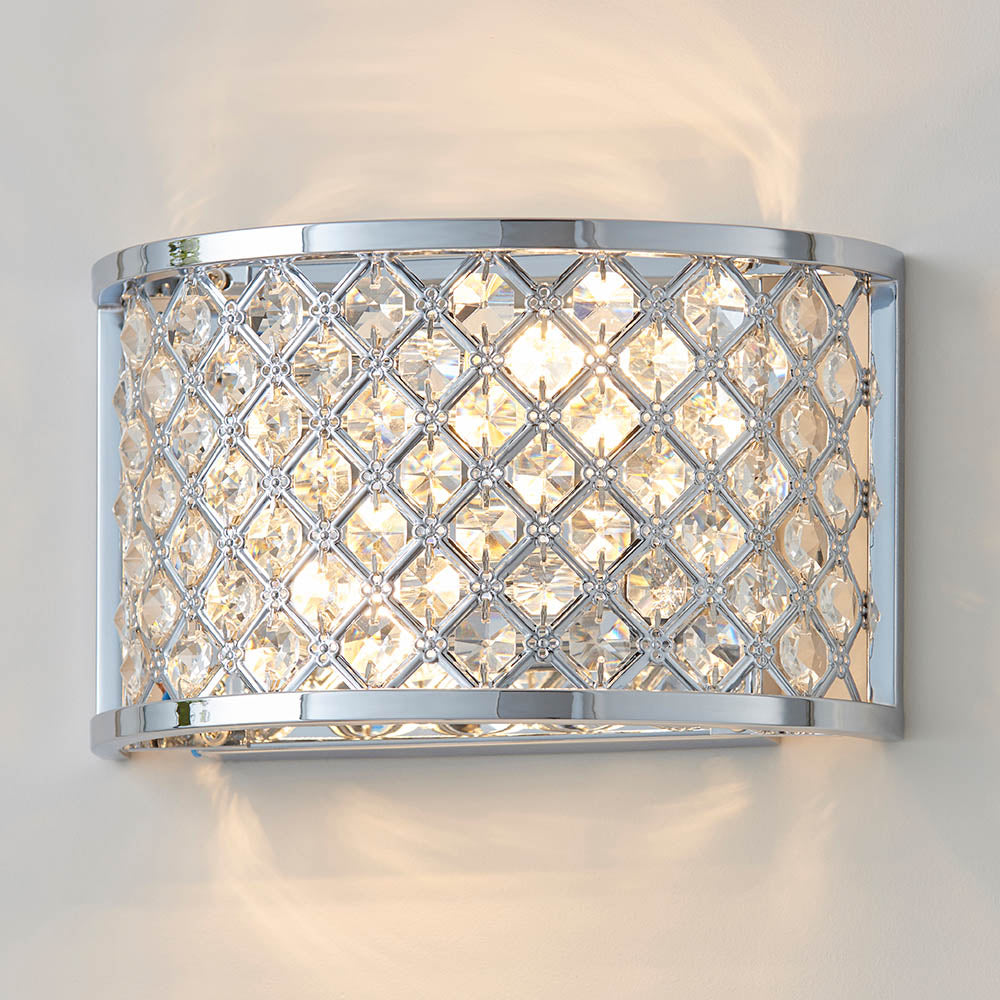 Endon Hudson 2 Light Wall Light  - Chrome Plate & Clear Crystal