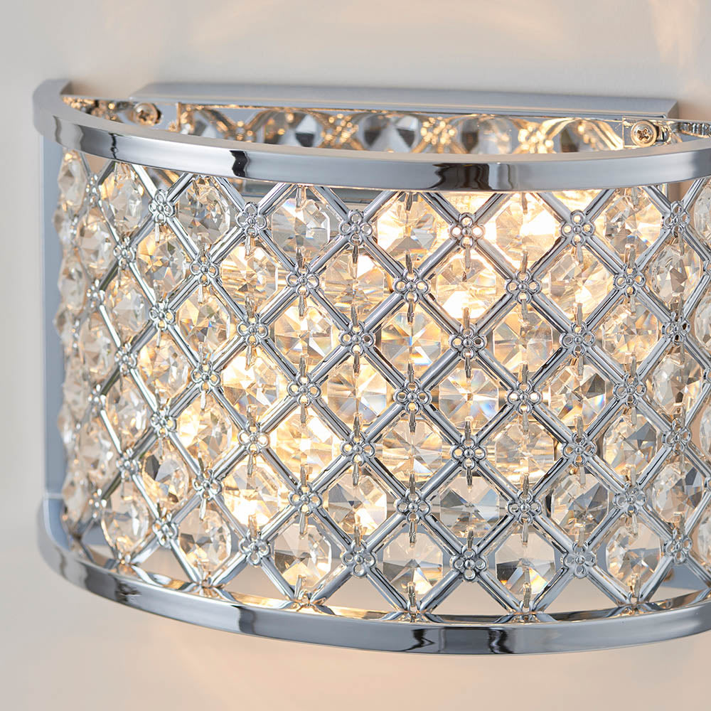 Endon Hudson 2 Light Wall Light  - Chrome Plate & Clear Crystal