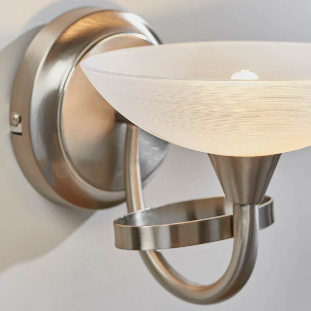 Endon Cagney Single Light Wall Light - Satin Chrome Plate & White Glass