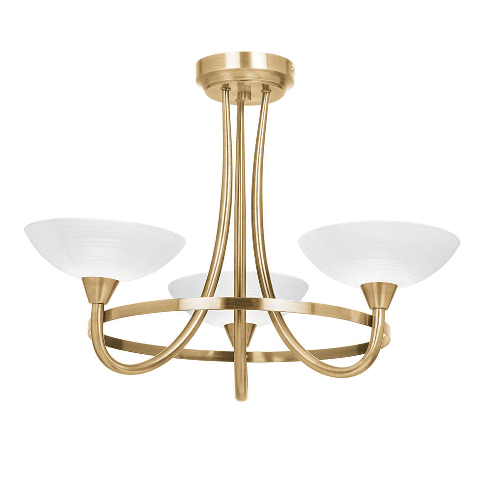 Endon Cagney 3 Light Semi Flush Fitting - Antique Brass Plate & White Glass