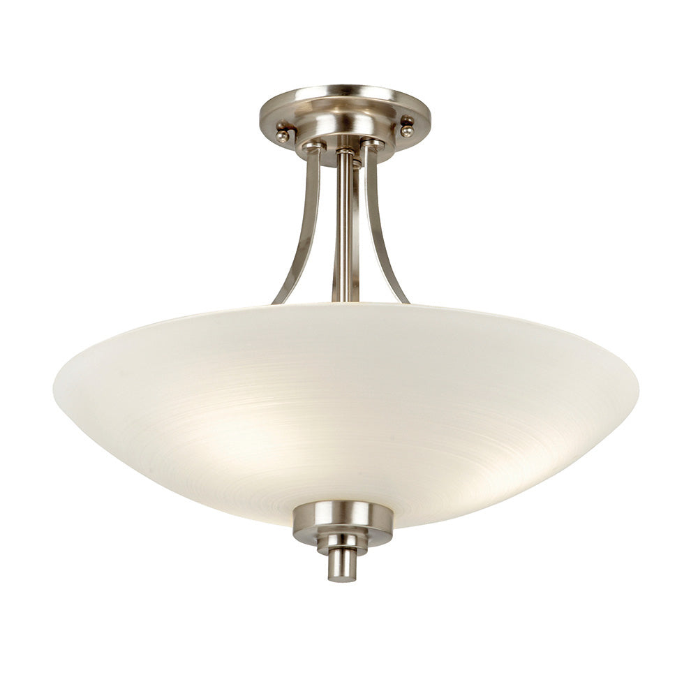 Endon Welles 3 Light Flush Fitting - Satin Chrome Plate & White Glass