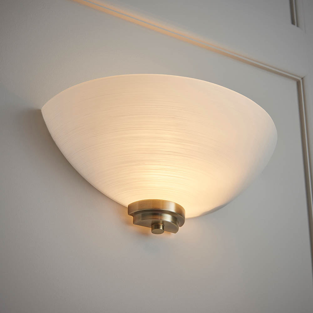 Endon Welles Single Light Wall Light - Antique Brass Plate & White Glass