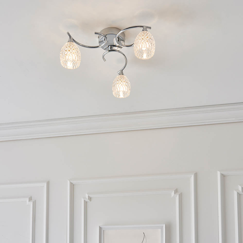 Endon Boyer 3 Light Semi Flush Fitting - Chrome Plate & Clear Glass