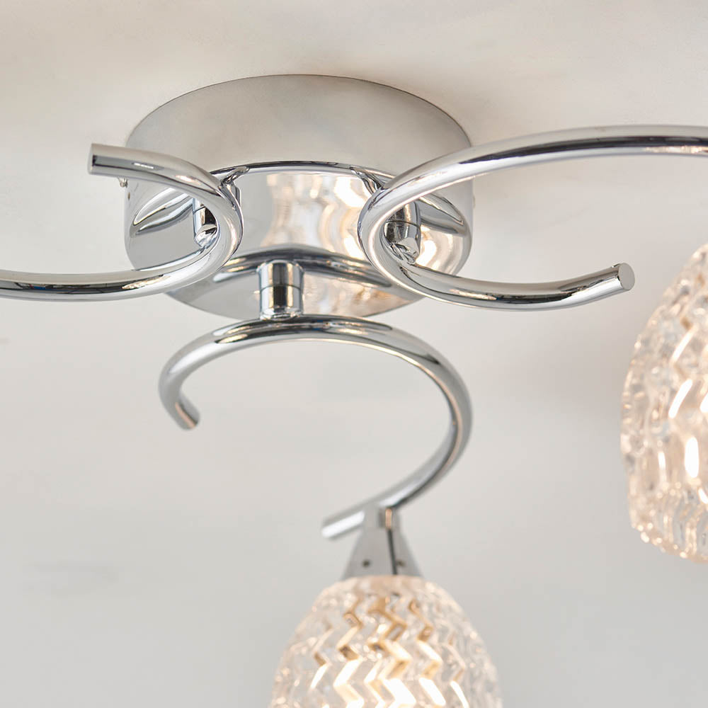 Endon Boyer 3 Light Semi Flush Fitting - Chrome Plate & Clear Glass
