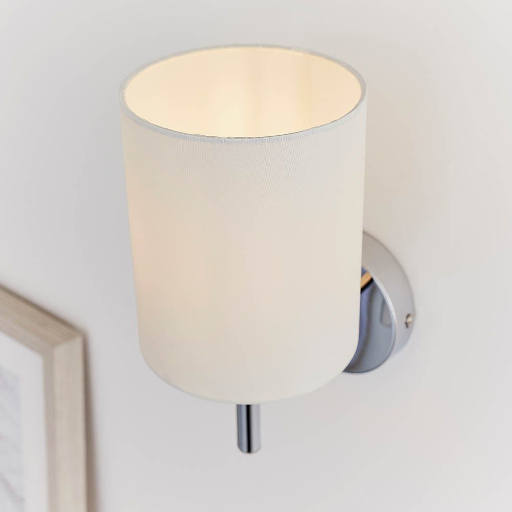 Endon Brio Single Light Wall Light  - Chrome Plate & Vintage White Fabric
