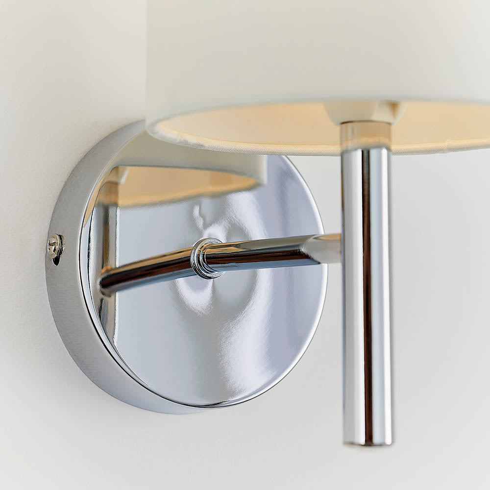 Endon Brio Single Light Wall Light  - Chrome Plate & Vintage White Fabric