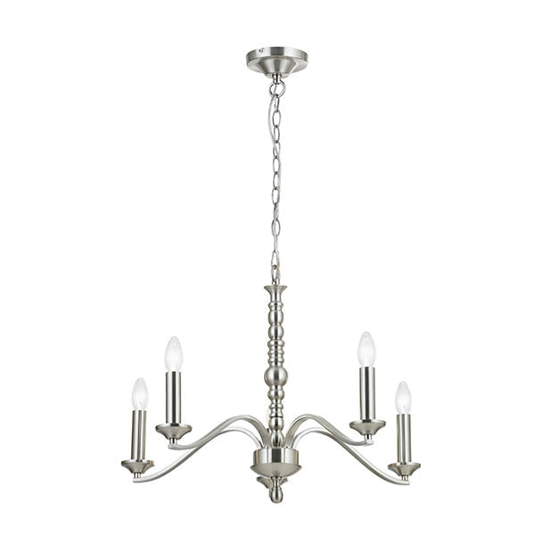 Endon Astaire 5 Light Pendant - Satin Nickel Plate & Neutral Fabric