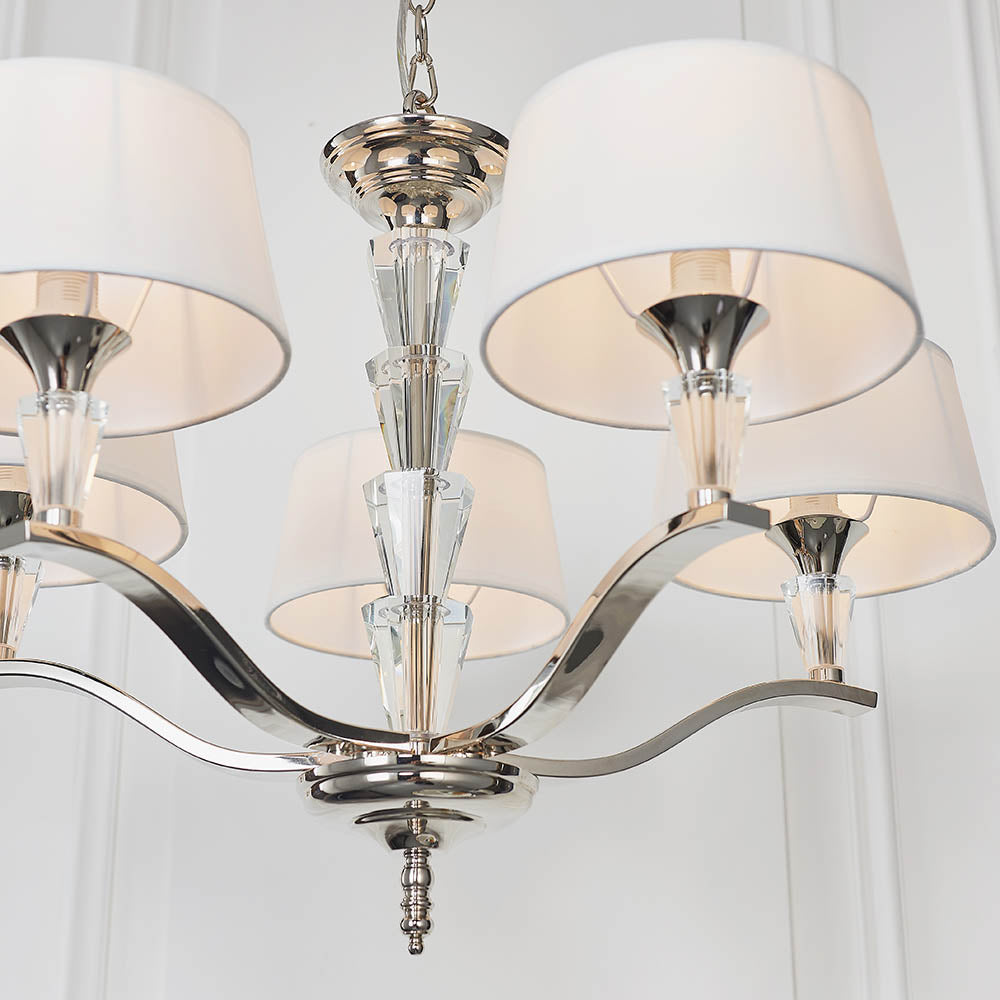 Endon Fiennes 5 Light Pendant  - Chrome Plate & Vintage White Fabric