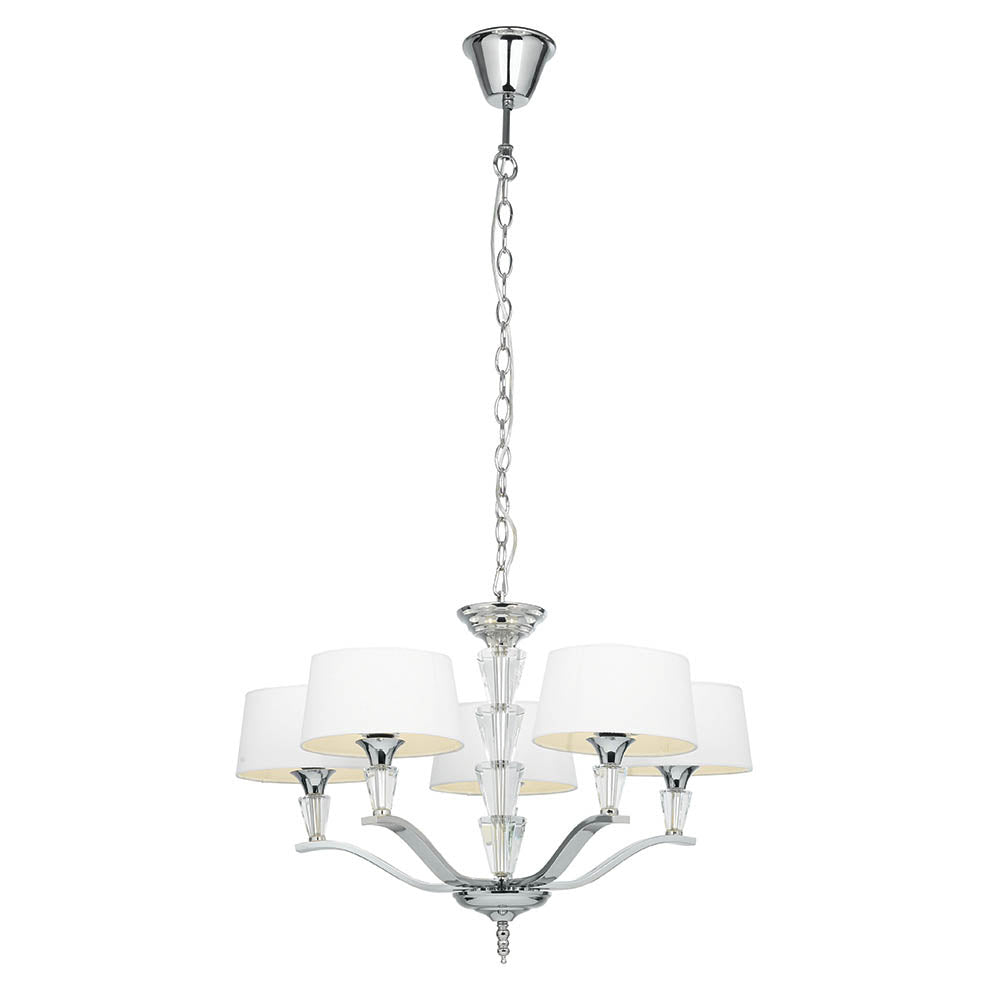 Endon Fiennes 5 Light Pendant  - Chrome Plate & Vintage White Fabric