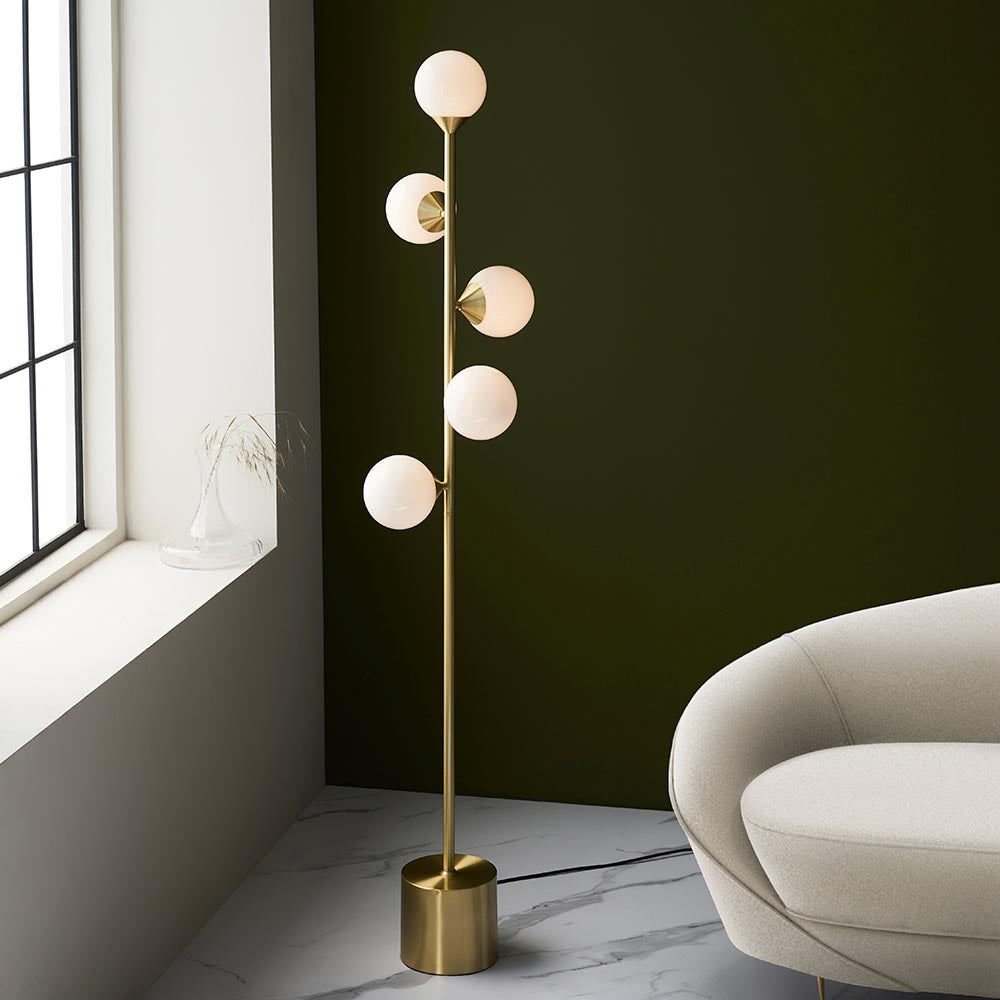 Utopia Lustre Floor Lamp - Satin Brass Plate & Gloss White Glass
