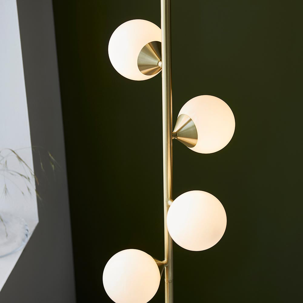 Utopia Lustre Floor Lamp - Satin Brass Plate & Gloss White Glass