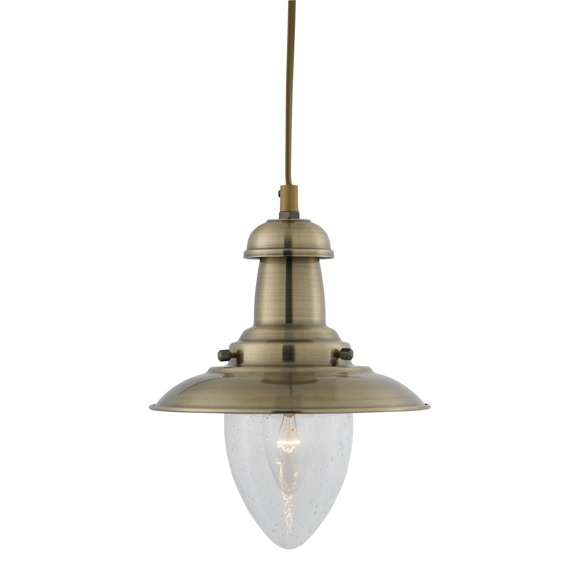 Searchlight Falkland Antique Brass Pendant Light With Oval Seeded Glass Shade